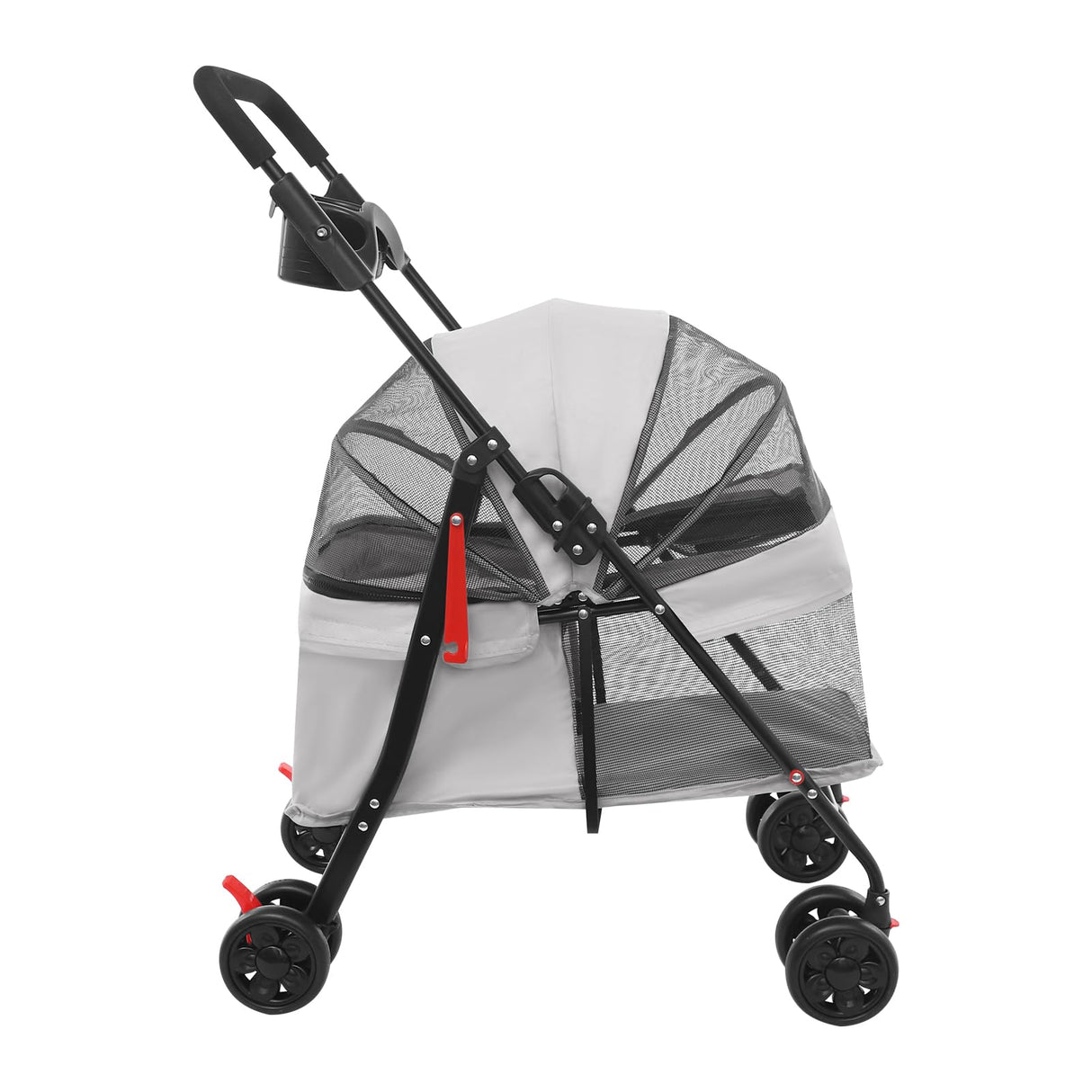 Dog Stroller with Casters, 40LBS Capacity Foldable Cat Pet Stroller with Storage Basket&Cup Holder, Foam Handle, Steel Frame for Small Medium Dogs Cats(Light Grey)