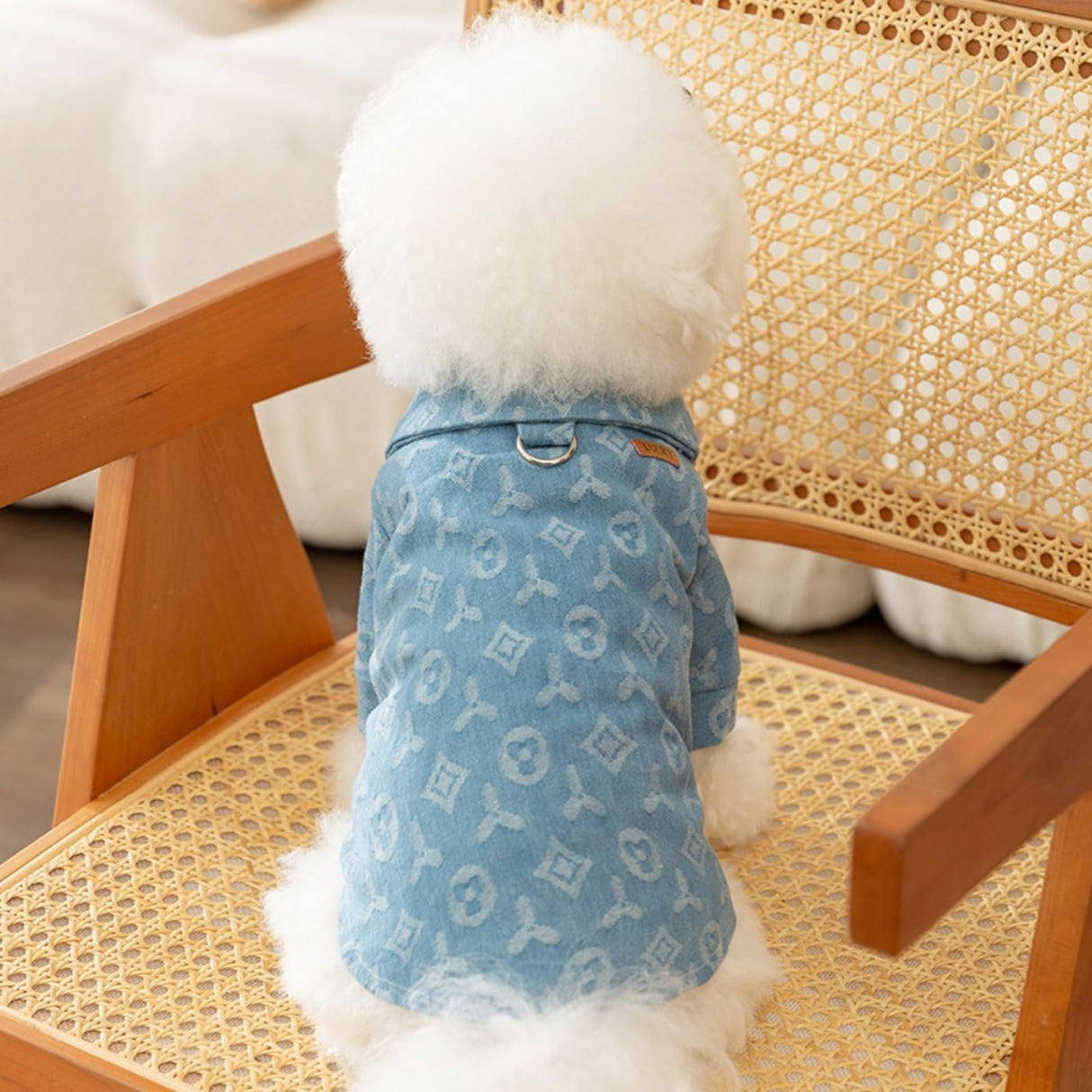 Dog Clothes for Small Dogs - Denim Shirt With Leash Ring, Puppy Sweatshirt, Cat Shirts, Pet Outfits - Light Blue M