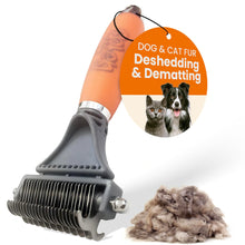 Load image into Gallery viewer, GoPets Dematting Comb for Dogs, Pet Grooming Rake, Double-Sided Dog Brush for Shedding, Deshedding Brush for Cats, Undercoat Mat Dematting Tool for Long Haired Cats, Cat Comb for Grooming Matting Hair