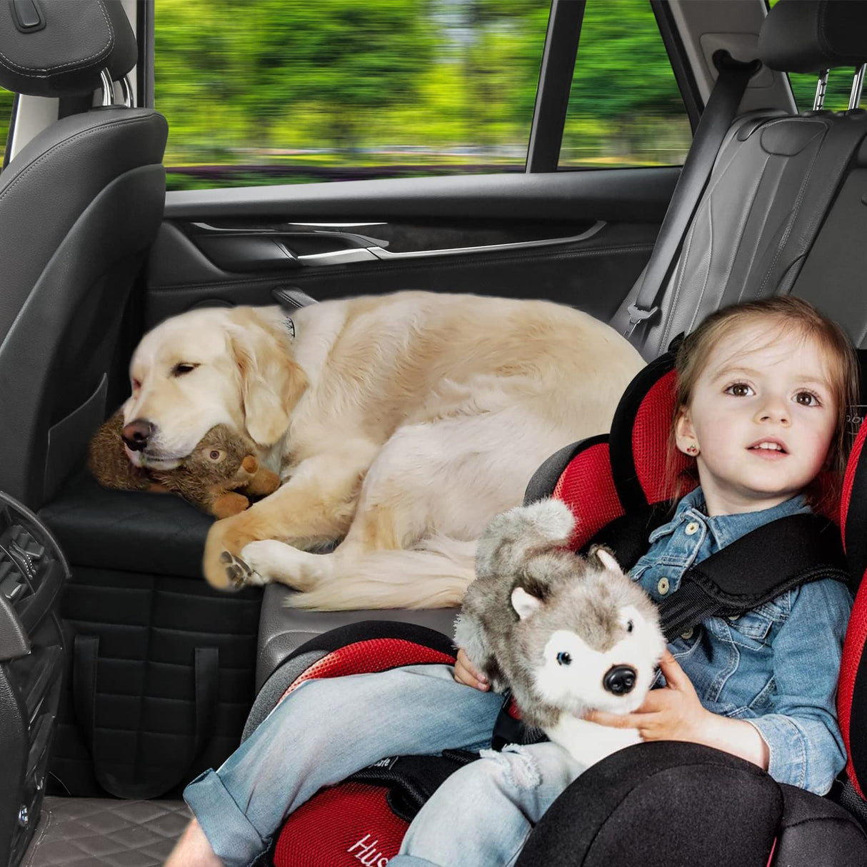 LIONROGE Car Back Seat Extender for Large Dogs up to 200lbs,Dog Car Back & Front Seat Extender with Storage,Prevent Your Dogs from Falling Off The Seat