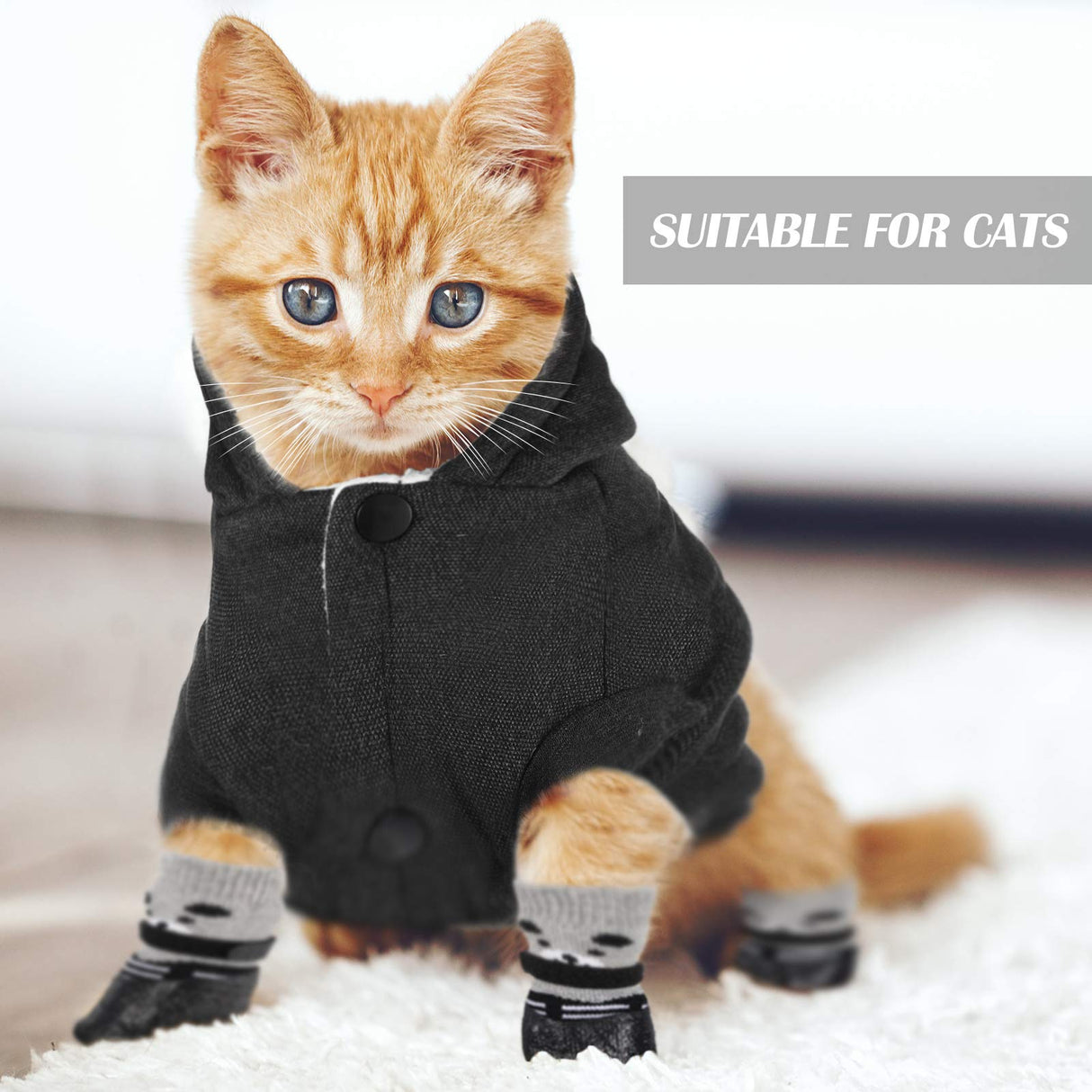 Winter Dog Coat Warm and Cat Boots Shoes Socks Waterproof Puppy Jacket Small Dog Booties Paw Protectors Stylish Hooded Coat for Puppy(Black,L)
