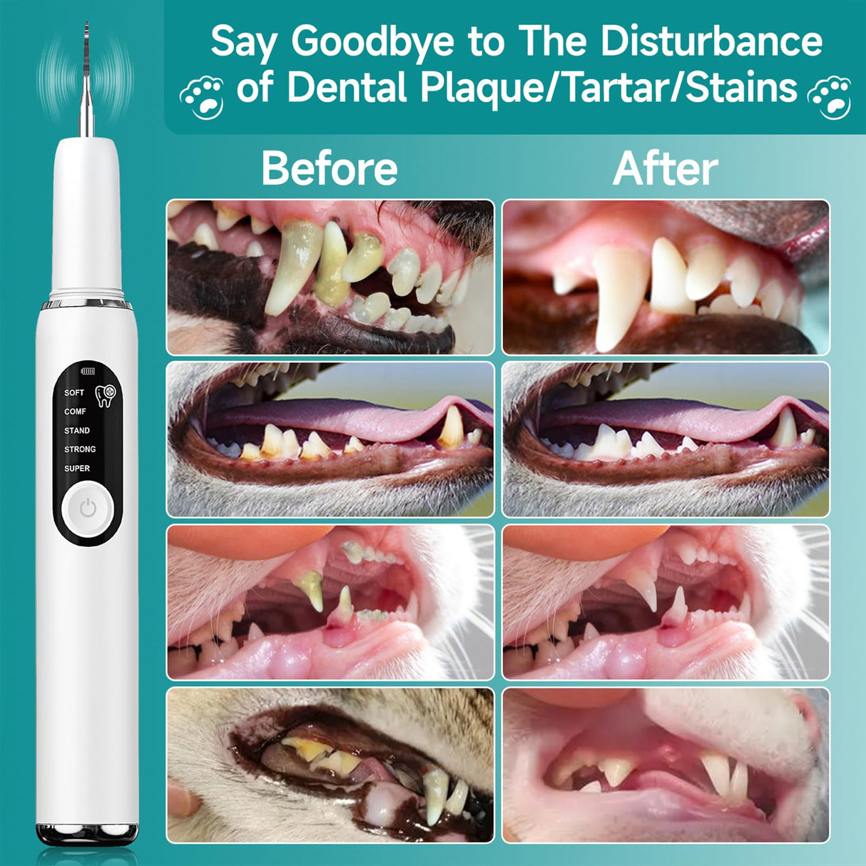 SylvanSparkKitchen Dog Plaque and Tartar Remover Plaque Remover for Teeth with Led Light 5 Adjustable Modes Electric Toothbrush Teeth Cleaning Kit for Dog and Cat Pet Ultrasonic Tooth Cleaner