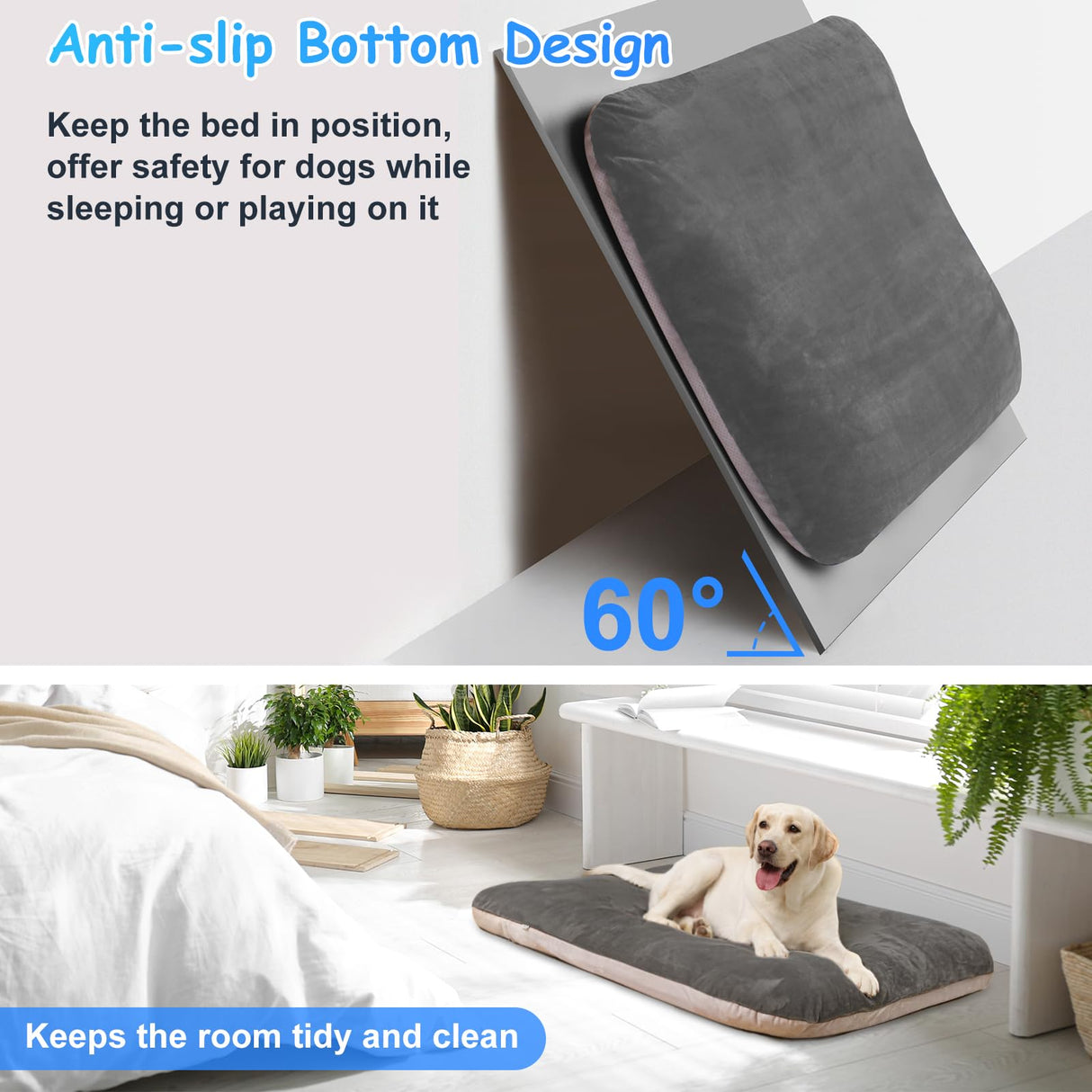 Magic Dog Super Soft Medium Dog Bed, 32 Inches Orthopedic Foam Pet Beds with Anti Slip Bottom, Dog Sleeping Mattress with Removable and Washable Cover, Grey M,32'' X 24'' X 3''