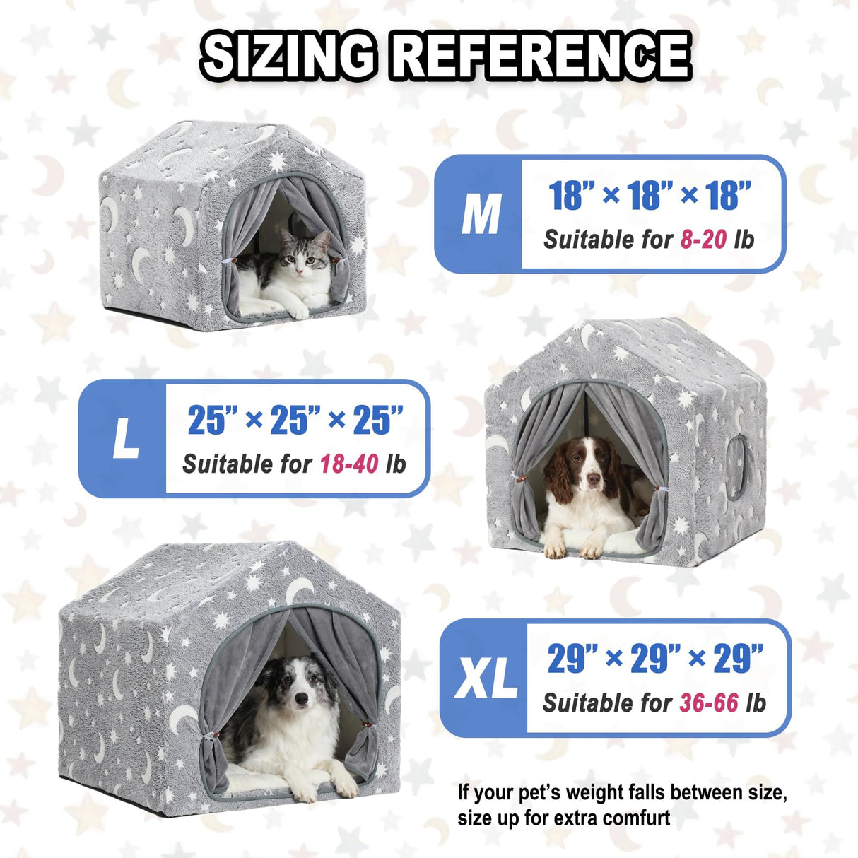 Pelemee Indoor Dog House, Night-Luminous Star Dog Tent with Frame, Washable Dog Cave Bed, Suitable for 18-40 lb Small and Medium Dog