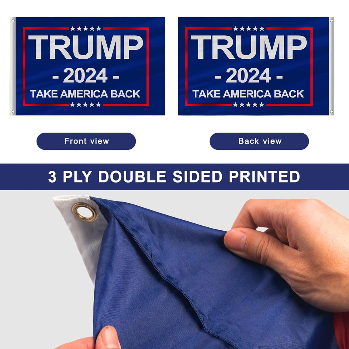 Trump 2024 Flag 3x5 Outdoor Made in USA Double Sided 3 Ply Take America Back Heavy Duty President Trump Flags 2024 for Outside with 2 Brass Grommets UV protection Fade Resistant for Indoor Outdoor Decorations