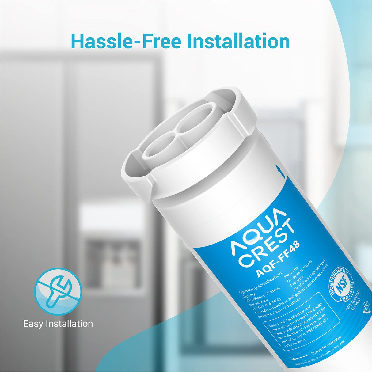 AQUA CREST XWF Refrigerator Water Filter, Replacement for GEยฎ XWF water filter, NSF Certified, 2 Filters