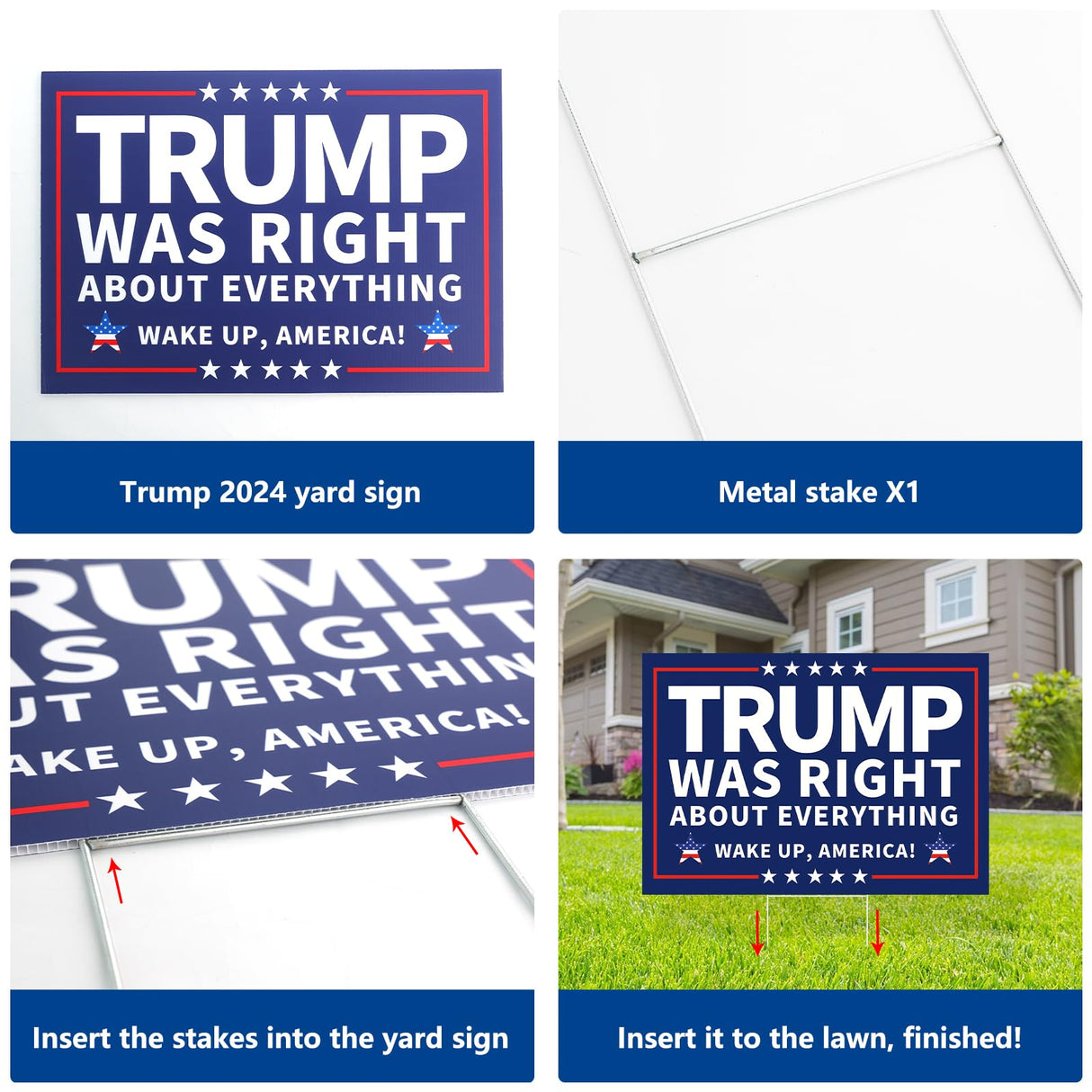 Probsin Trump 2024 Yard Sign with Metal H Stakes Double Sided 12" x 17" Trump Was Right About Everything Wake Up America Sign Outdoor Decorations for Indoor Outdoor Lawn,Garden,Window,Party Supplies