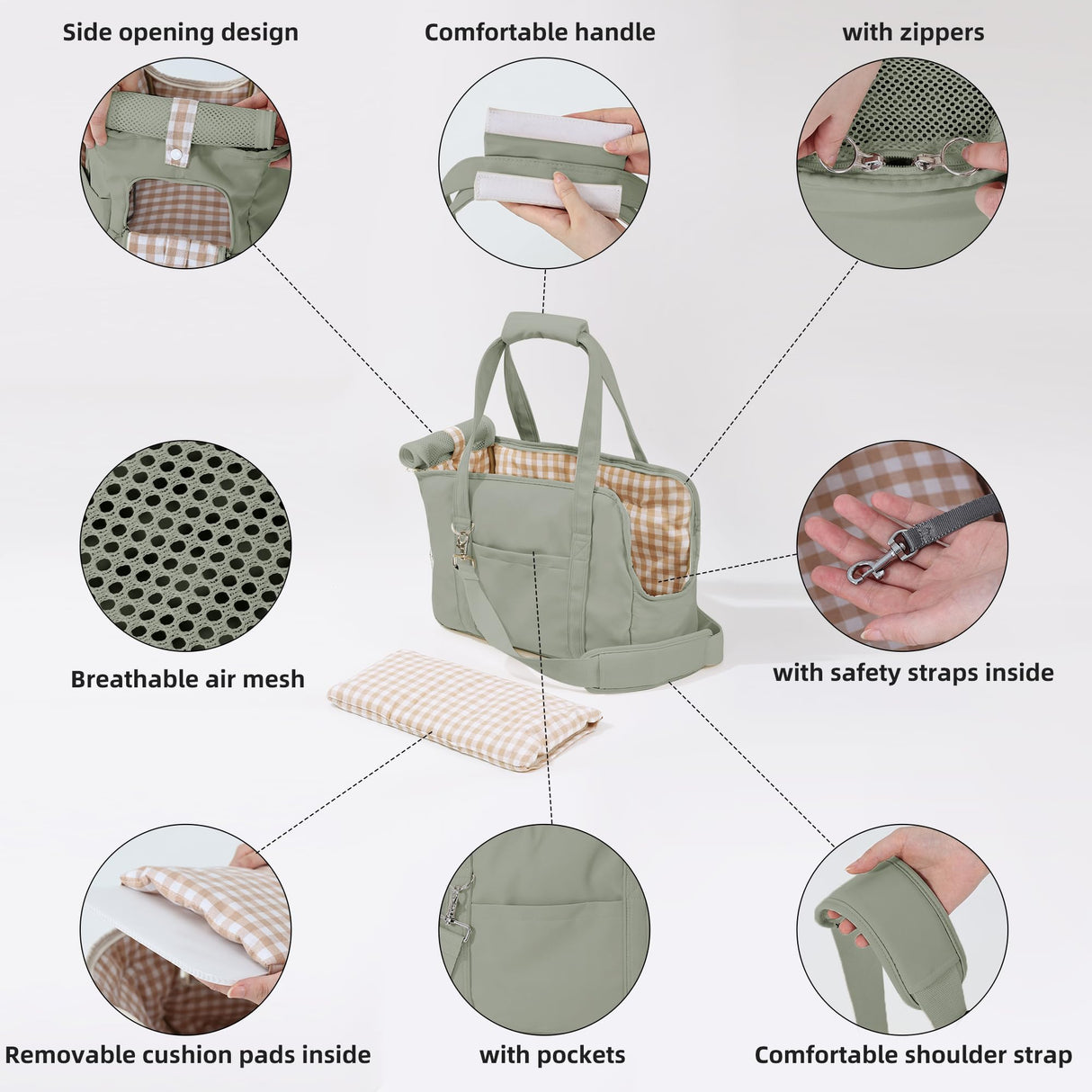 Pet Dog Casual Crossbody Bag, Hands-Free One Shoulder Soft Edged Pet Bag, Fully Open Sunroof Cover with Mesh Window and Large Front Pocket, Pet Carrier Purse for Small Dog Cat(Can Hold 10 Pounds)