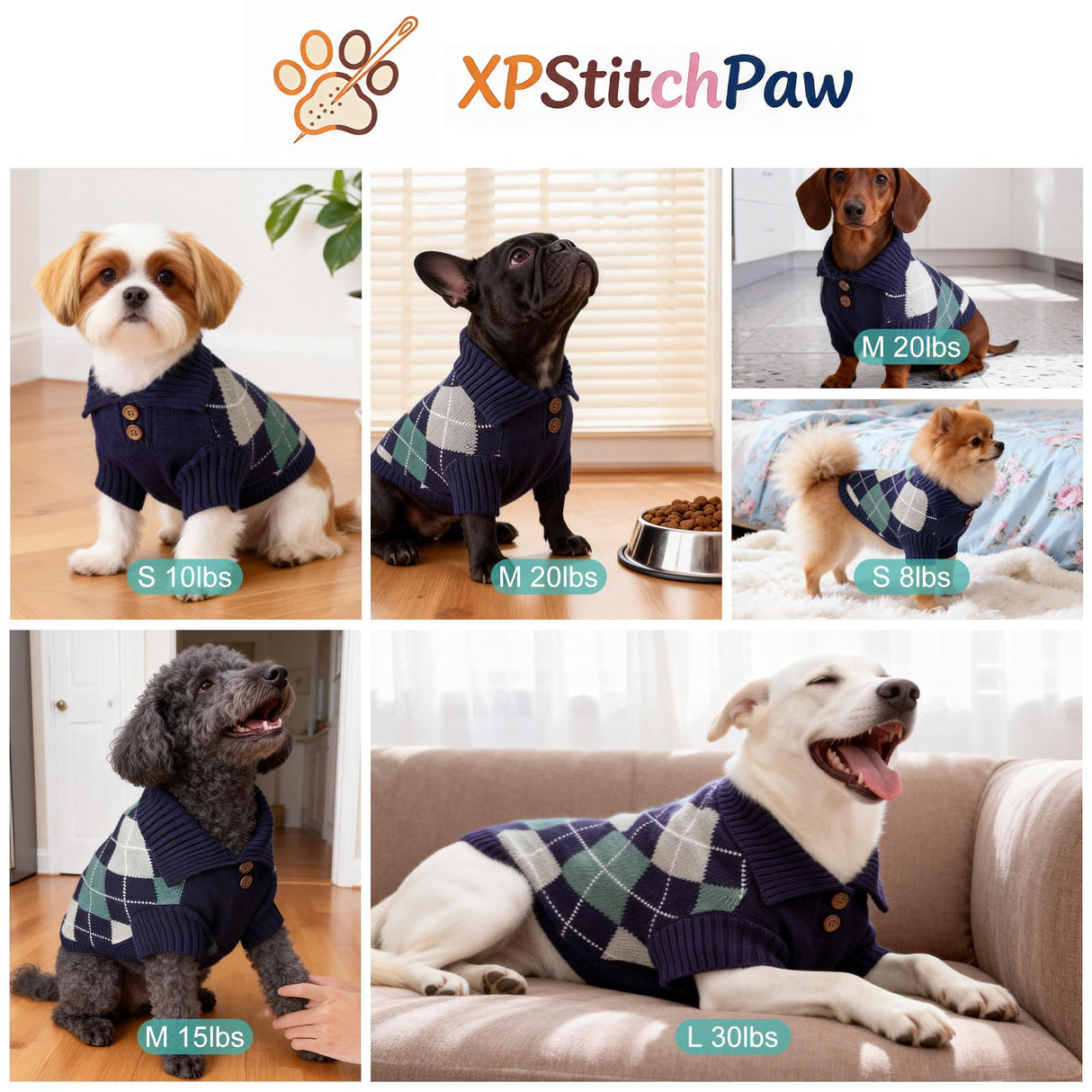 XPStitchPaw Dog Sweater for Large Dogs, Winter Fleece Outfit with Easy Belly Opening & Round Butt Design, British Style Collar Pet Clothes for Christmas Daily Wear, Warm Soft Sweatshirt (L)