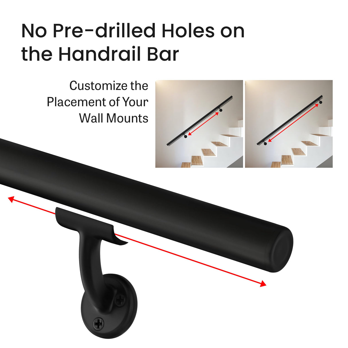 Meranti Aluminum Handrail for Indoor or Outdoor Steps and Stairs – Hand Rails for Elderly – DIY Complete Stair Railing Kit (7' Length, Black)