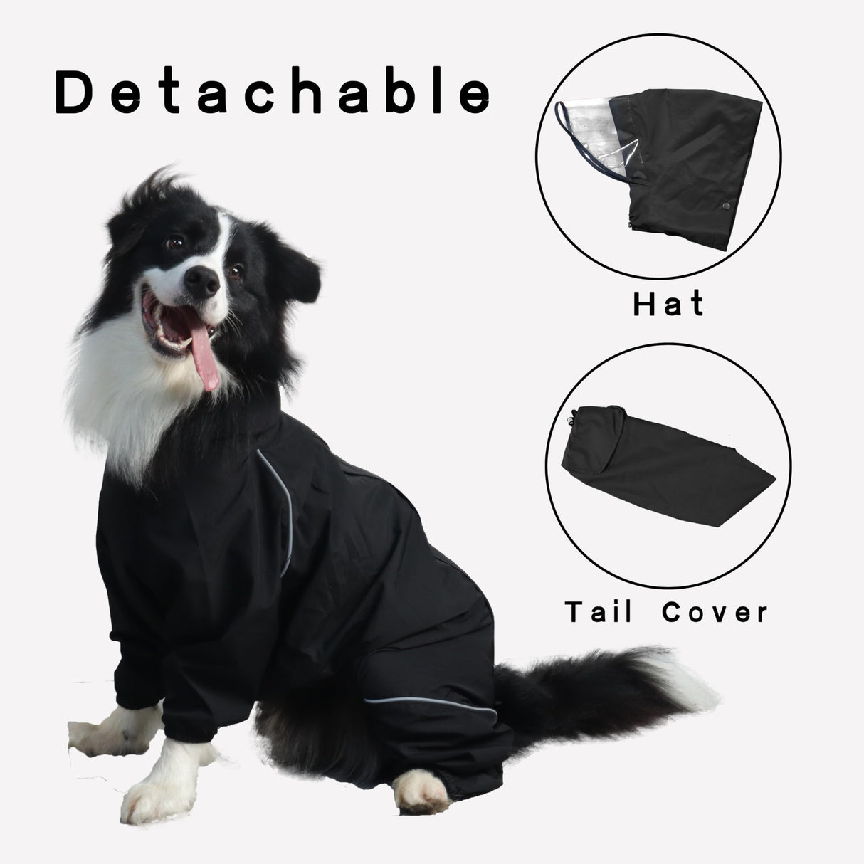 Dog Raincoat for Medium Large Dogs,rain Jacket Coat, Full Leg Coverage Waterproof Rain Suit with Detachable Hood & Tail, Reflective Strips,Labrador Retriever (Black for Gril, X-Small)