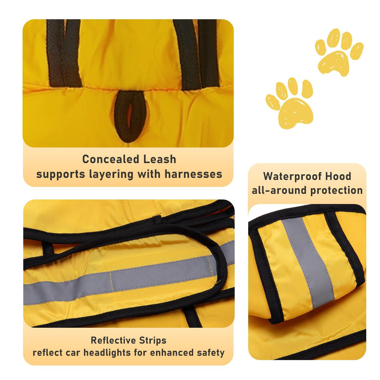 Lemmoo Dog Raincoat, Waterproof Windproof Rain Jacket with Reflective Strips and Leash Hole, Adjustable Fit Rain Coat for Small Medium Large Extra Large Dogs, Full-Body Coverage, Yellow, XXL