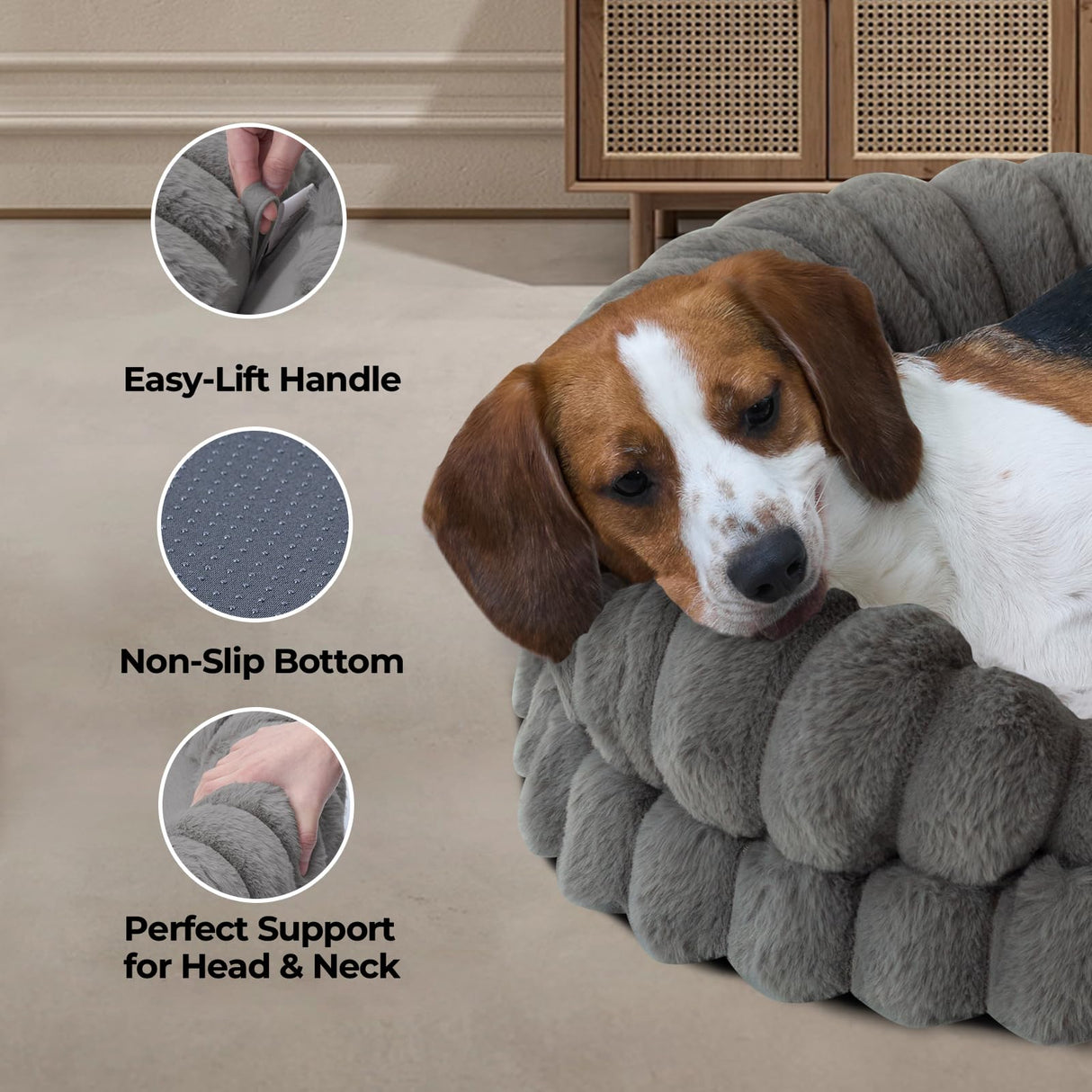 BALANCE Calming Dog Bed for Medium Sized Dogs, 30 Inches Oval Washable Pet Bed with Sides, Orthopedic Pet Couch Sofa with Non-Slip Bottom, Gray