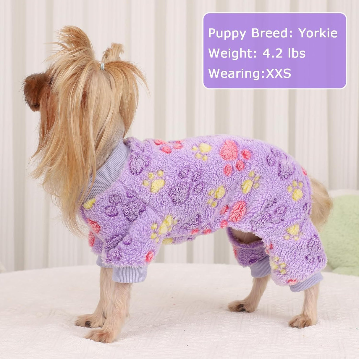 YIKEYO Dog Sweaters for Small Dogs, Dog Pajamas Winter Girl and Boy,Puppy 4 Legged Clothes Chihuahua Yorkie Teacup Jumpsuit Cute Feet Print(Purple, XXS)
