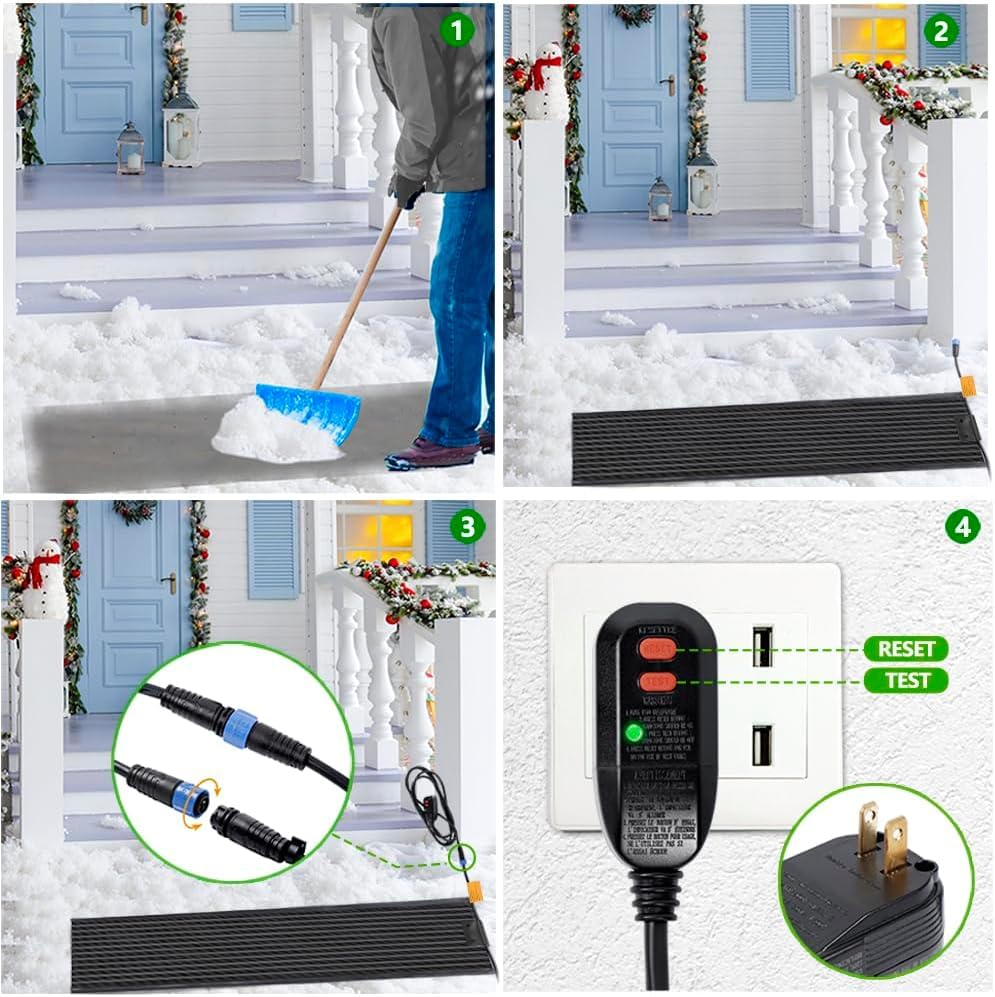 Toriexon Upgrade Snow Melting Mat Outdoor 10" x 48", 135W Snow Melting Mats w/ 9.8FT Power Cord, Non-Slip Heated Outdoor Mats w/ 9.8FT Power Cord, UL & ETL Certified, IPX5 Waterproof
