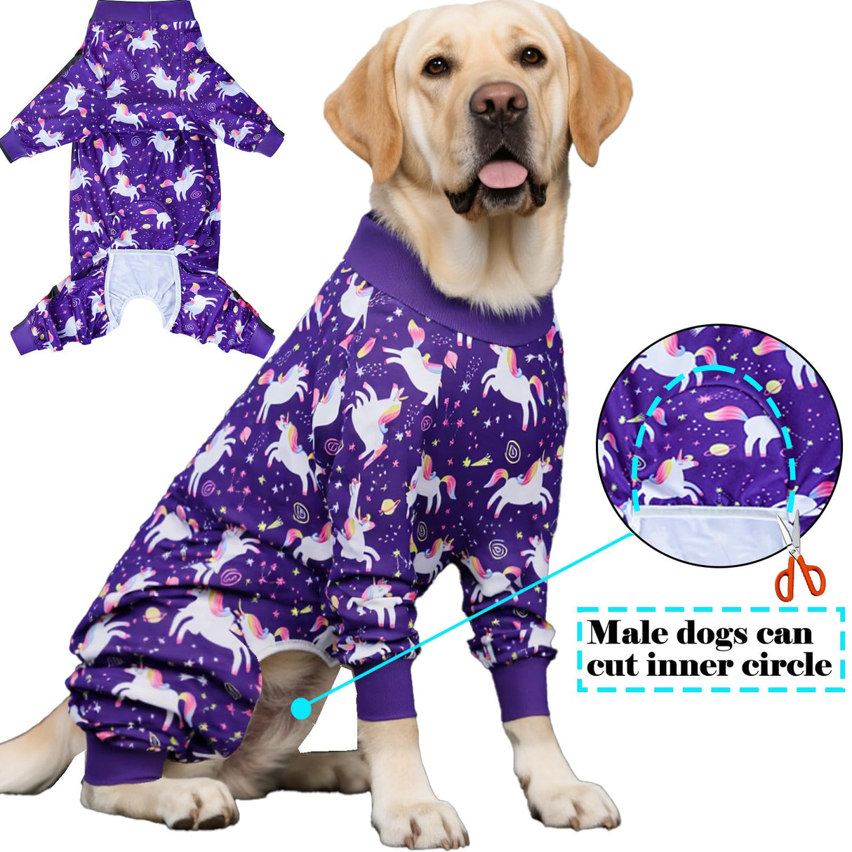 Dog Recovery Surgical Suit Male Female After Spayed, Dog Pajamas for Large Sized Breed, Dog Onesies, Unicorn, XXXL