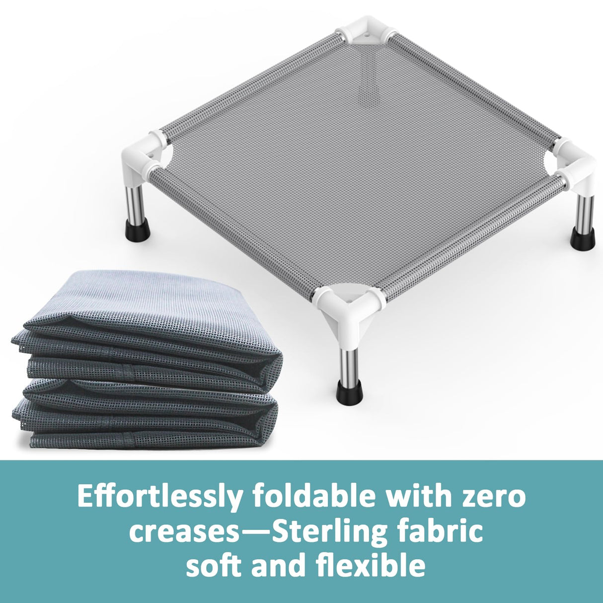 Elevated Dog Bed with Teslin Cooling Fabric - Lightweight Dog Cot for Small Dogs, Waterproof & Washable Breathable Mesh, Raised Pet Bed for Indoor Outdoor Use, Anti-Slip, Easy Clean