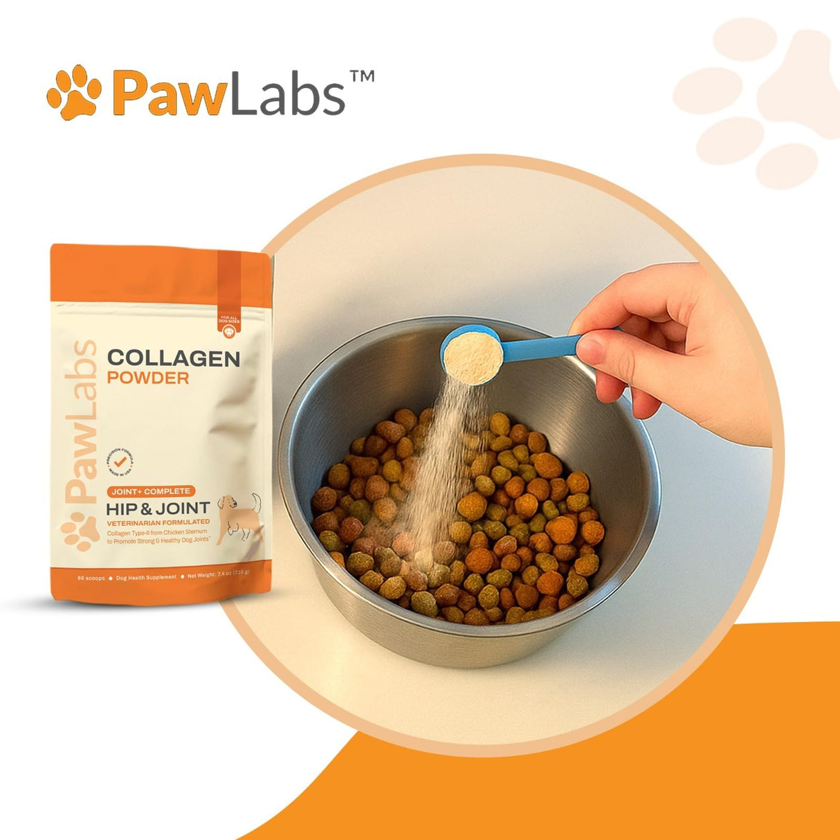 PawLabs Collagen Powder for Dogs - Collagen Type II from Chicken Sternum, Eggshell Membrane, Hyaluronic Acid, Vitamin E & C - Joint Health & Cartilage Support