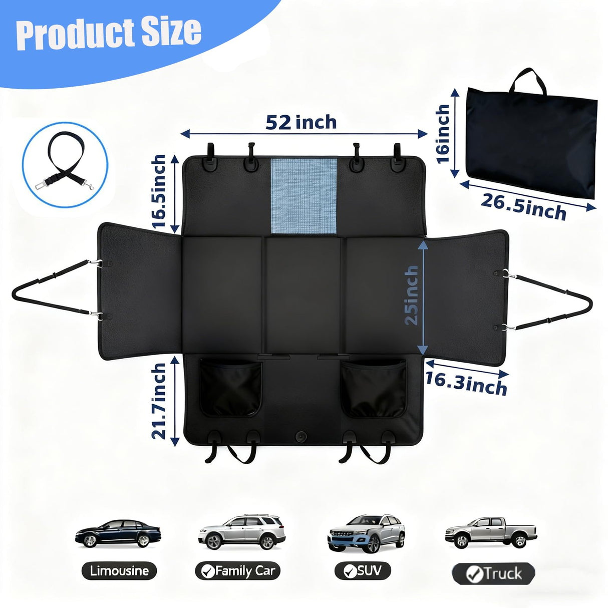 Dog Car Seat Cover for Extender Back Seat, Holds 400lbs, Waterproof Dog Car Seat Cover for Back Seat with Hard Bottom,Easy to Use and Clean