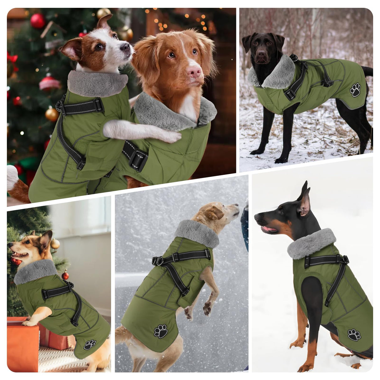 Doglay Dog Coat with Harness, Reflective Warm Dog Jacket Waterproof Puppy Winter Coat for Cold Weather, Adjustable Fleece Jacket for Small Medium Large Dogs