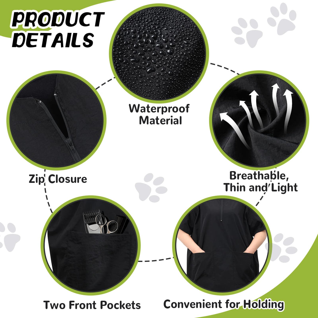 Bonuci 4 Pack Pet Grooming Work Clothes with Zipper, 3XL Size, Anti Static Splash Proof Barber Smock for Pet Dog Grooming, Hairdressers, Cosmetologists