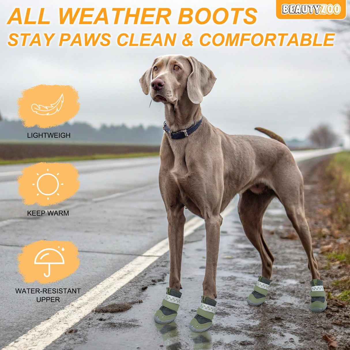 BEAUTYZOO Waterproof Dog Shoes for Winter Cold Weather, Anti Slip Dog Boots for Medium Large Senior Dogs, Breathable Dog Booties and Paw Protectors to Prevent Licking, 4PCS Doggie Hiking Boots