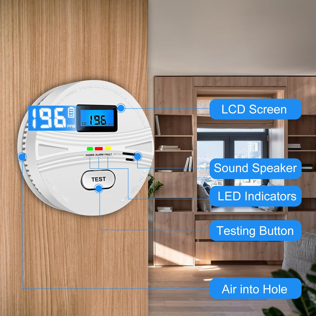 Smoke and Carbon Monoxide Detector with Batteries,2-in-1 Smoke Detector Carbon Monoxide Detector Combo,Smoke and Carbon Monoxide Alarm with Test Button and Digital Display