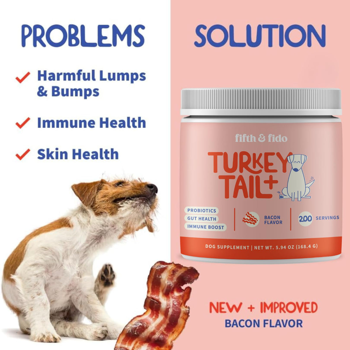 Fifth & Fido Turkey Tail Mushroom for Dogs – Turkey Tail for Dogs Mushroom Supplement with Immune Support for Lipoma, Lumps & Bumps – Premium Pet Vitamins and Supplements Made in USA, 200 Servings