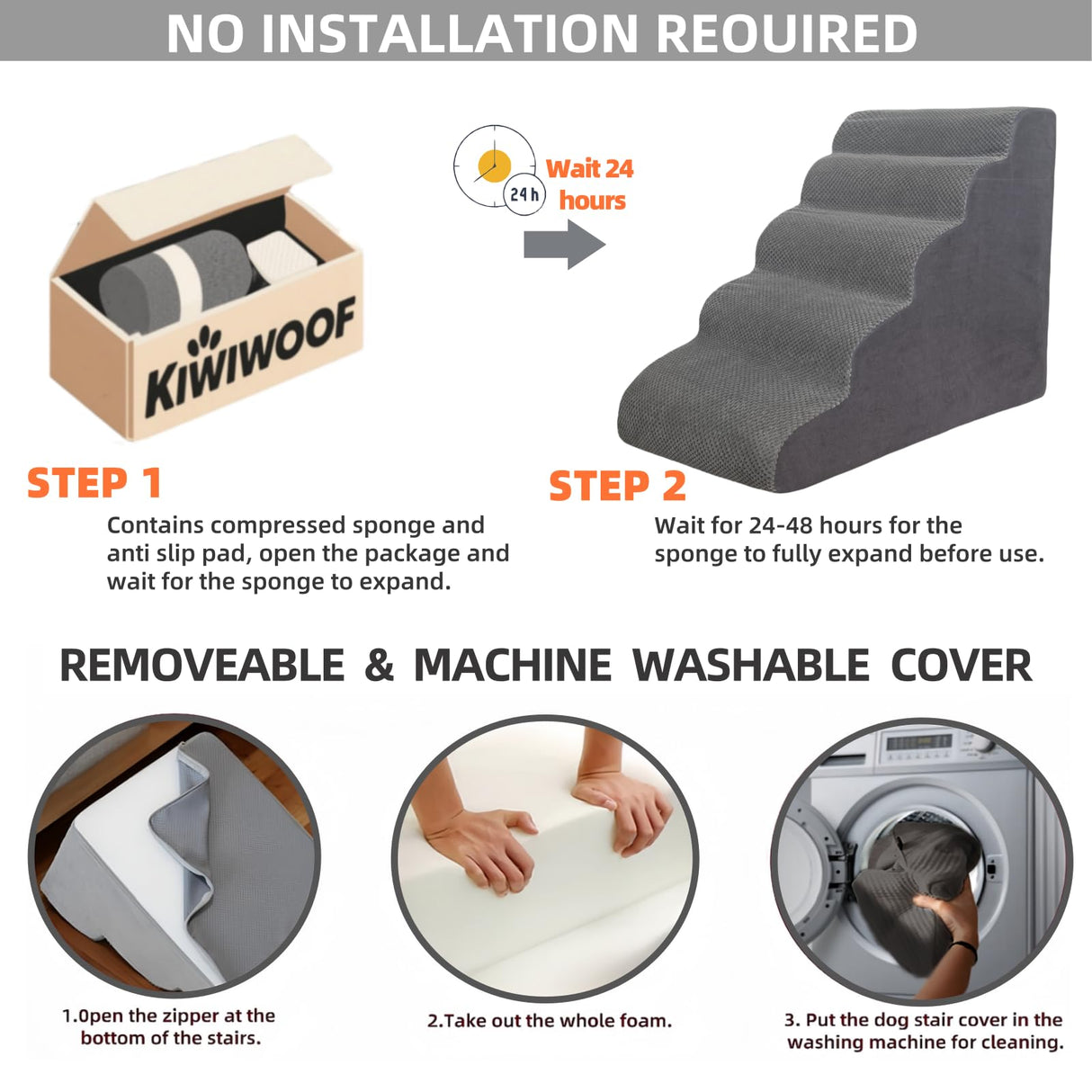 5 Step Pet Stairs Ramp for High Beds Sofas 23-30 Inch with Sturdy Non Slip Waterproof Pads, Machine Washable Cover Indoor Balanced Design for Cats Dogs Small Medium Large XL Pets Pink, Large