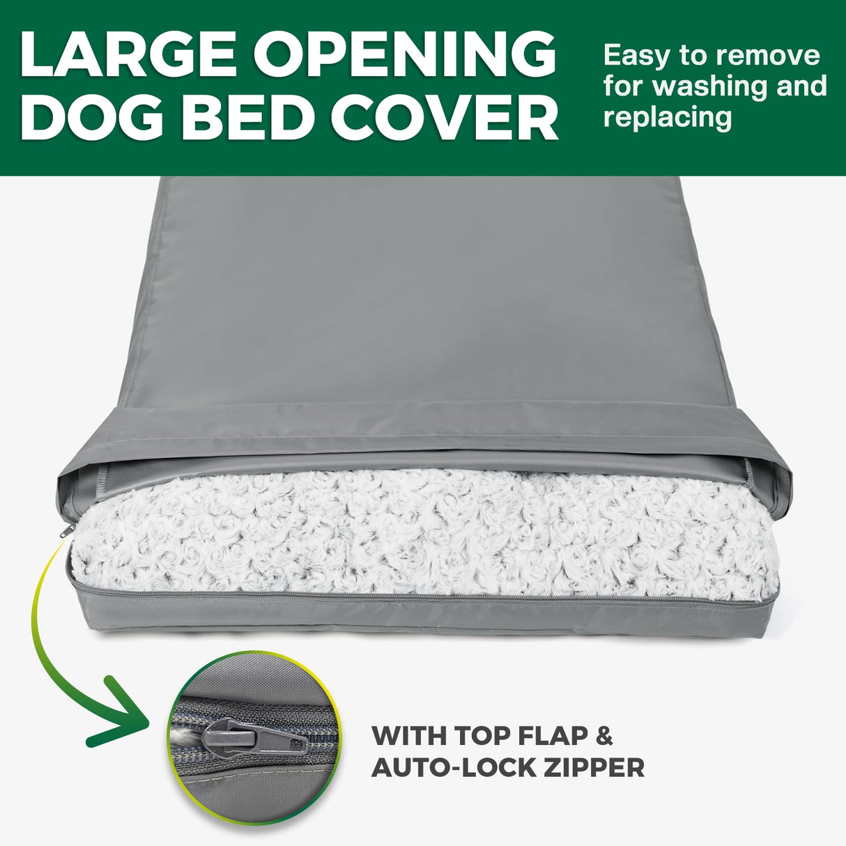 PAWFINITY Waterproof Dog Bed Cover Replacement Washable, Easy to Clean, Pet Hair Resistant, Heavy Duty Oxford, Zipper Closure, Indoor/Outdoor Use, Fits 48 Inch Dog Crate - Large, 47"x 29"x 4", Grey
