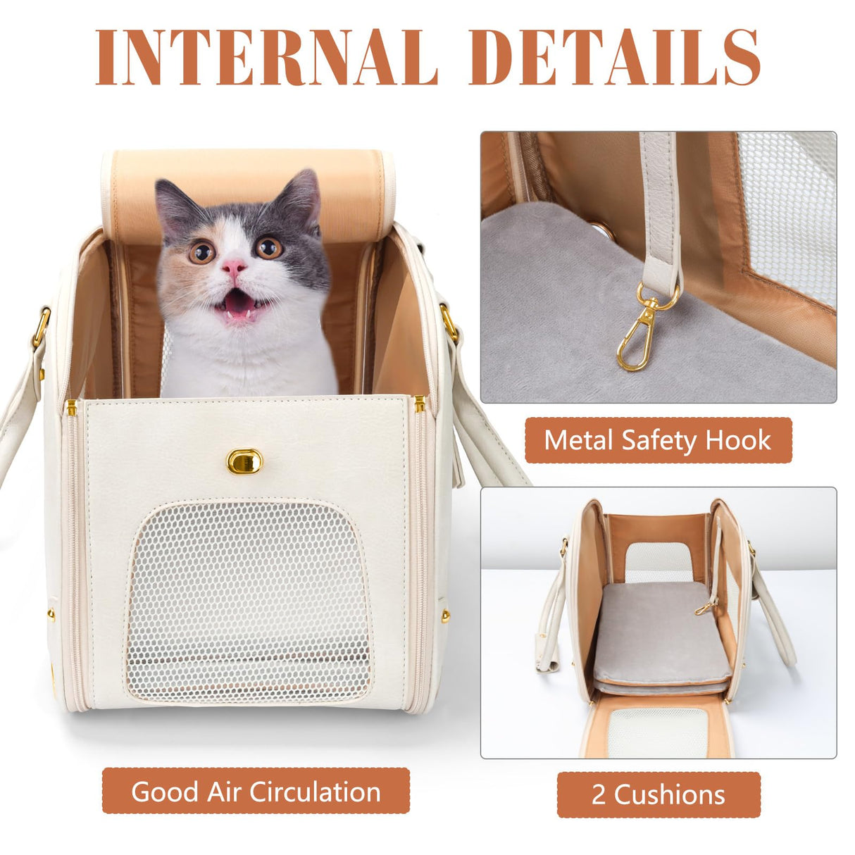 PetsHome Dog Carrier Purse, Pet Carrier, Waterproof Premium Leather Pet Travel Portable Bag for Cat and Small Dog Home & Outdoor Medium Beige