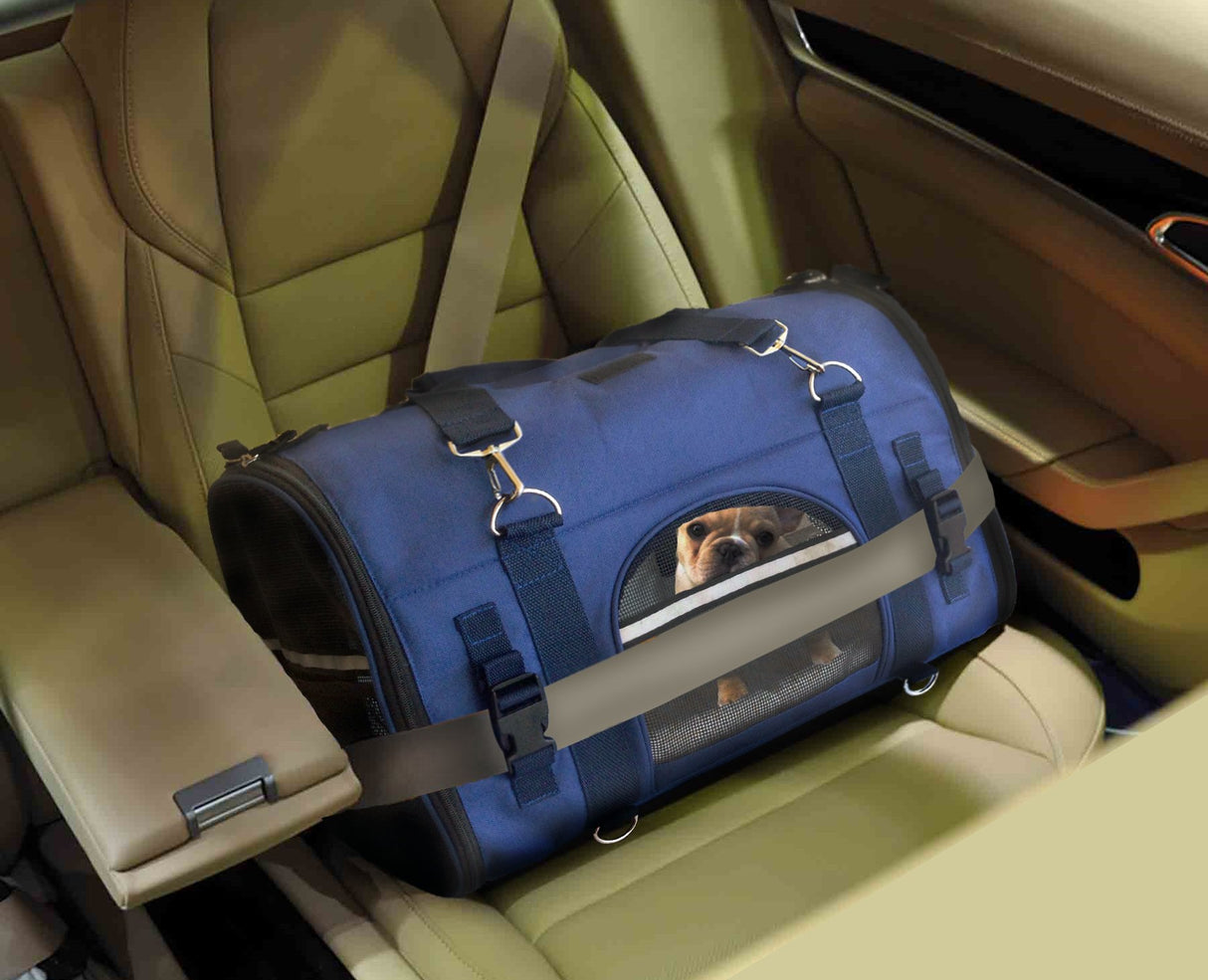 6-in-1 Sturdy Pet Carrier Backpack, Front Pack, Shoulder Bag, Pet Hand Bag, Car Seat Crate, Soft-Sided pet Carrier, Small Dog & Cat Travel Carrier, Size Medium for Pets 14-16" Long