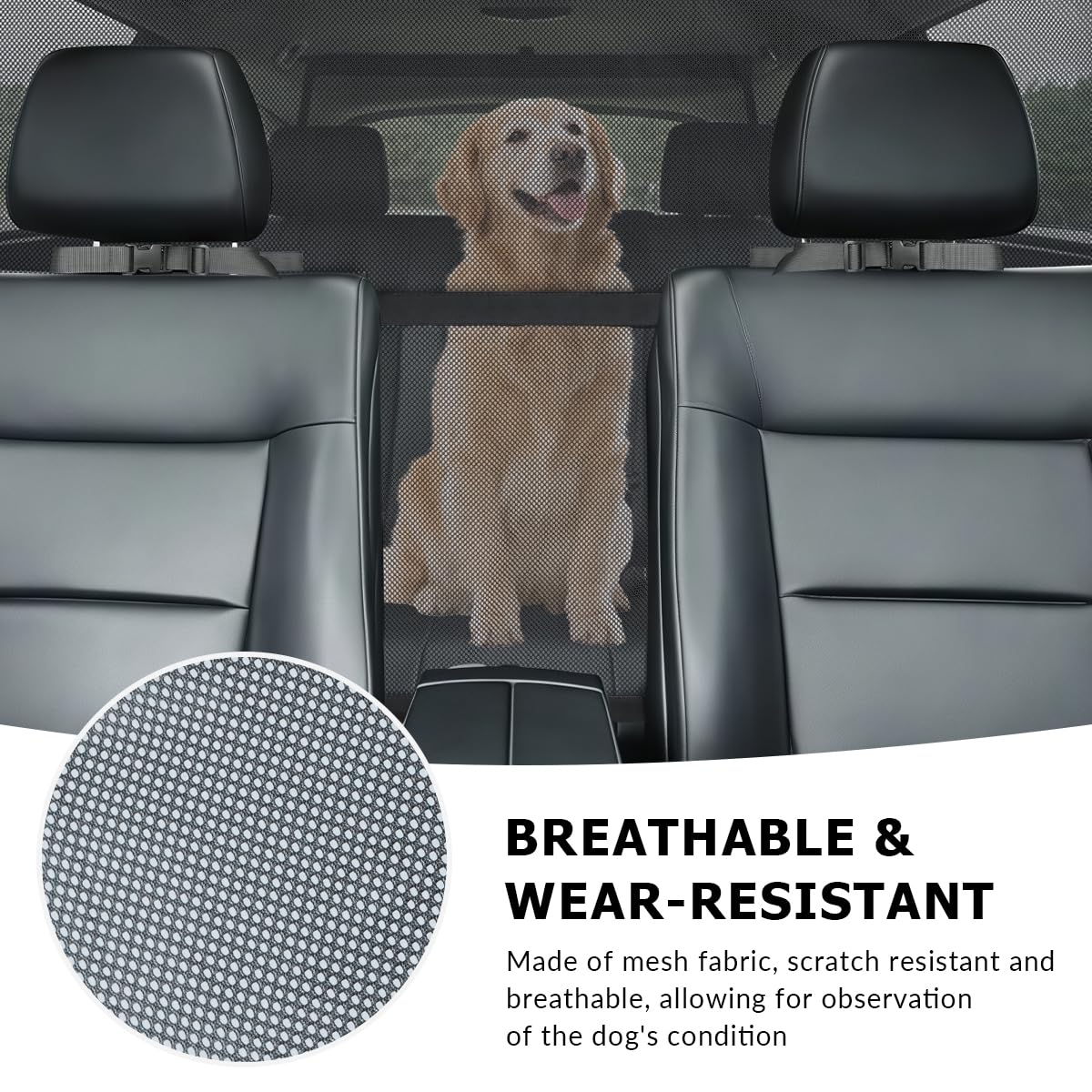 LITTOU Car Dog Barrier Net for Large SUV Trunk 56" More Coverage Car Pet Back Seat Divider with See Through Mesh Cargo Area Gate for Dog (L)