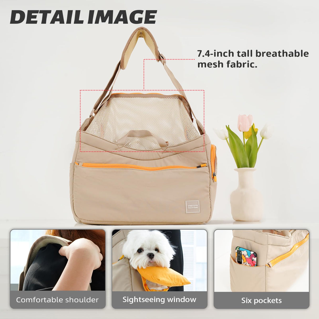 ONECUTE Soft and Comfortable Pet Carrier and Business Backpack with Strong Support - Ideal for Business, Travel, and Outings with Small Dogs and Cats (Kahki,15.7" L x 5.5" W x 9.8" H,up to 16lbs