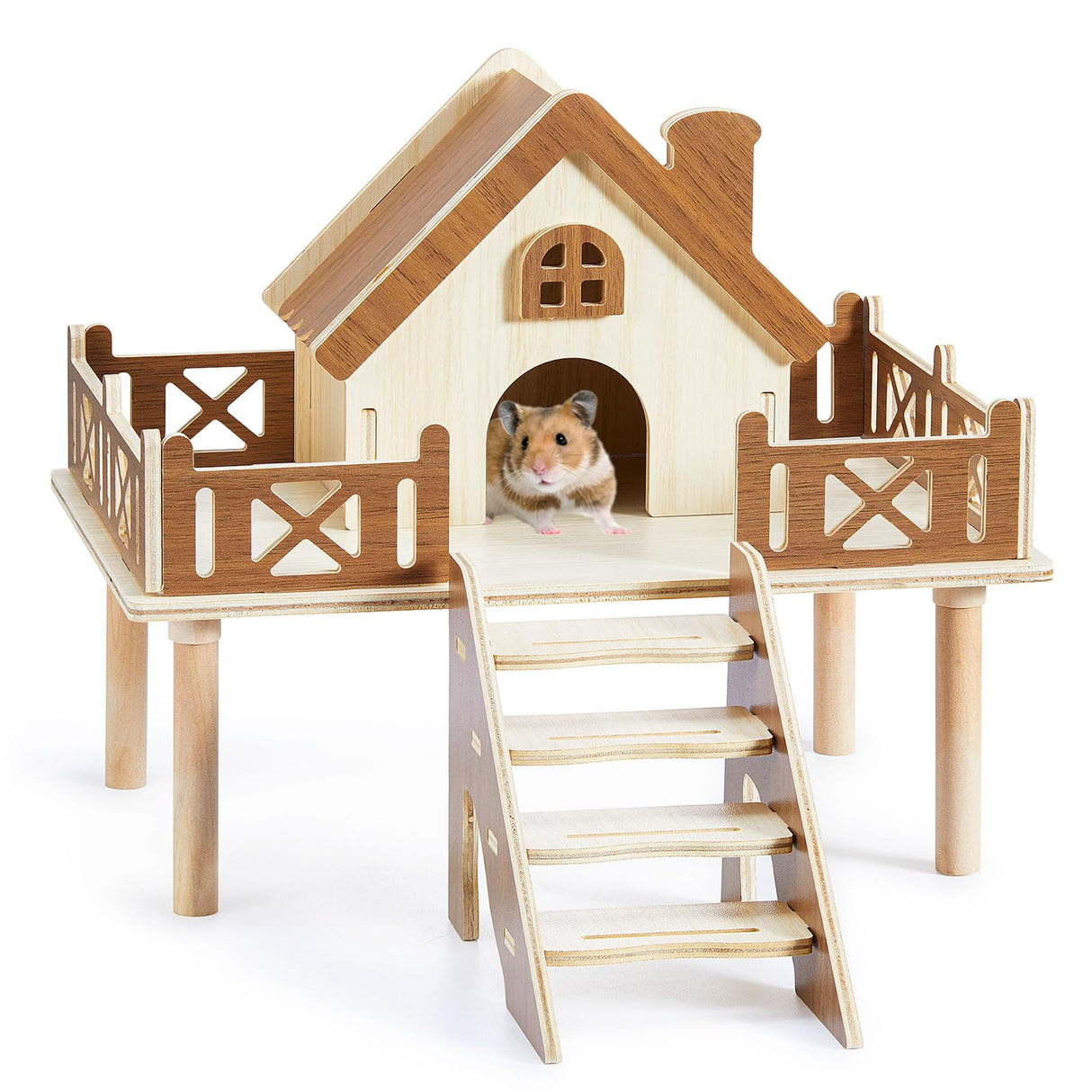 Wooden Hamster Platform and Dwarf Hamster House, Hamster Cage Platform With Climbing Ladder, Cute Syrian Hamster Hideout, Hamster Cage Accessories Platform for Putting Food Bowl, Hamster Gerbil Castle