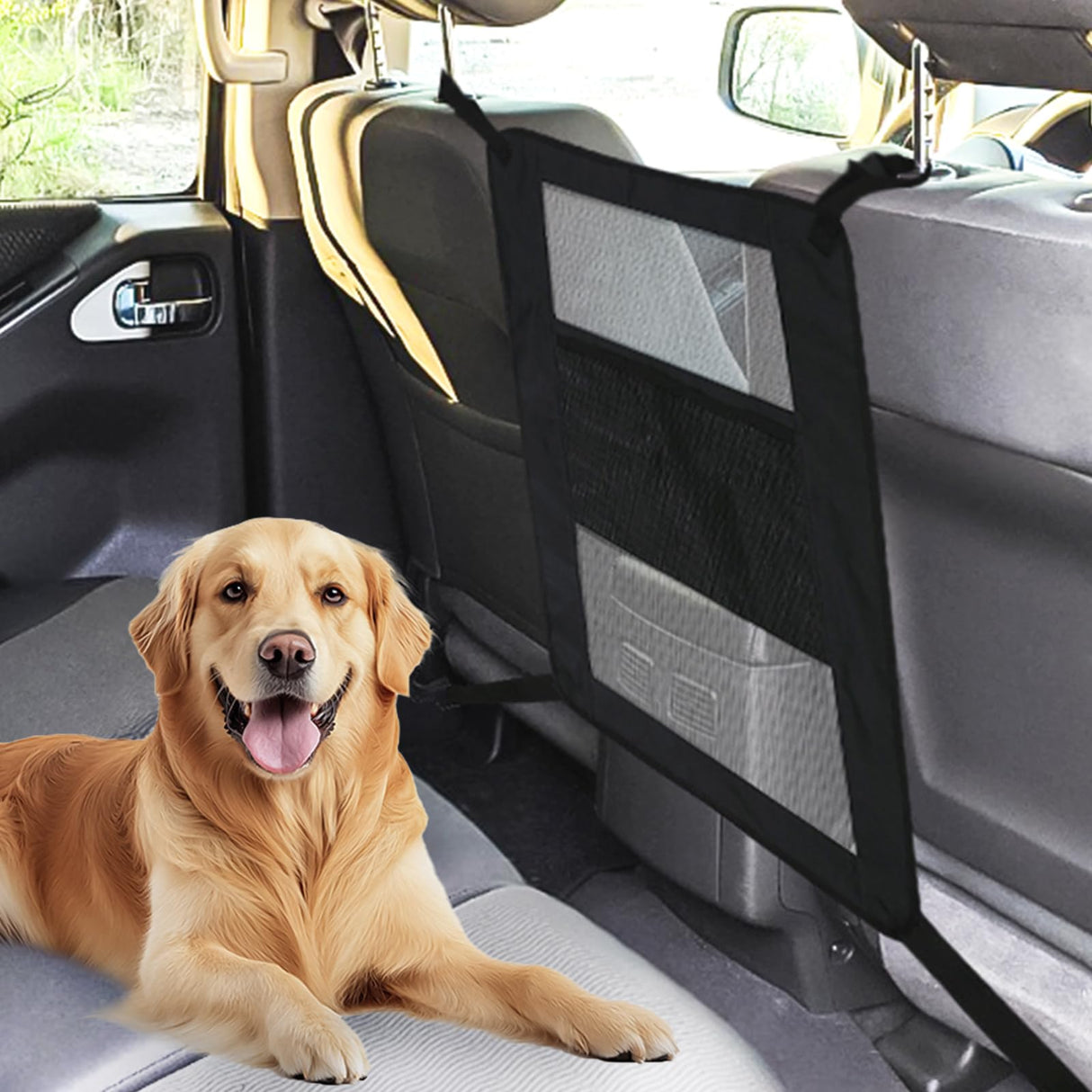 Universal Dog Car Barrier,Dog Net for Car Divider,Pet Barrier with Mesh Organizer for Cars,SUVs & Trucks,22"×18", Breathable & Easy to Install
