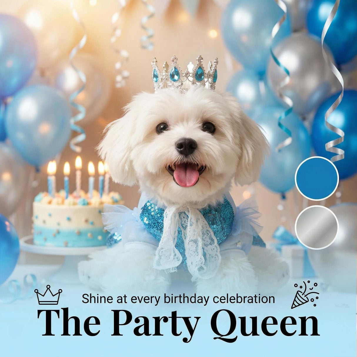 Littledropet Dog Snow Queen Princess Costume with Crown,Luxury Sequin Pet Birthday Party Princess Halloween Dress Up Cosplay Outfits for Small Medium Dogs Girls (Blue, S(Chest 14.5"|3-5Lbs))