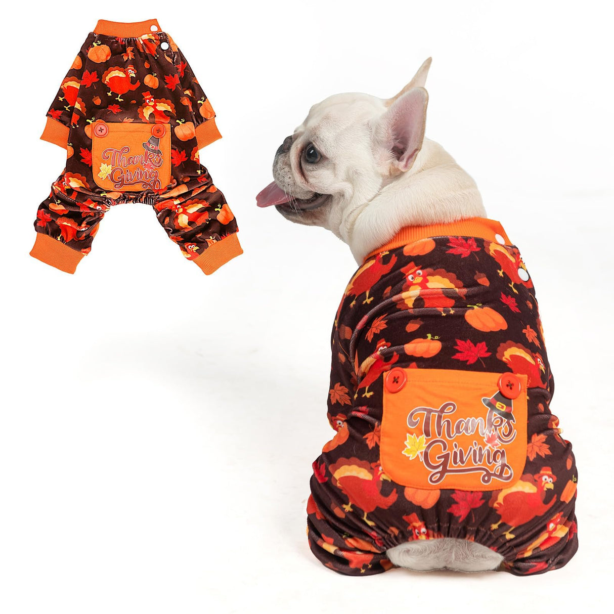 BEAUTYZOO Dog Thanksgiving Pajamas Large Sized Dog, Fleece Funny Ghost Pumpkin Costumes for Dogs, Soft Stretchable Doggy Onesie with Feet, Pet Apparel Clothes for Large Dogs Boy Girl, Orange L