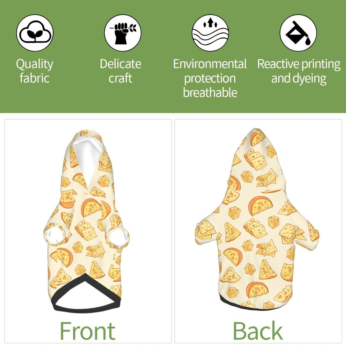 Yellow Cheese Pattern Dog Hoodies Pet Clothing Streetwear Sweatshirt with Hood for Small Dogs Small