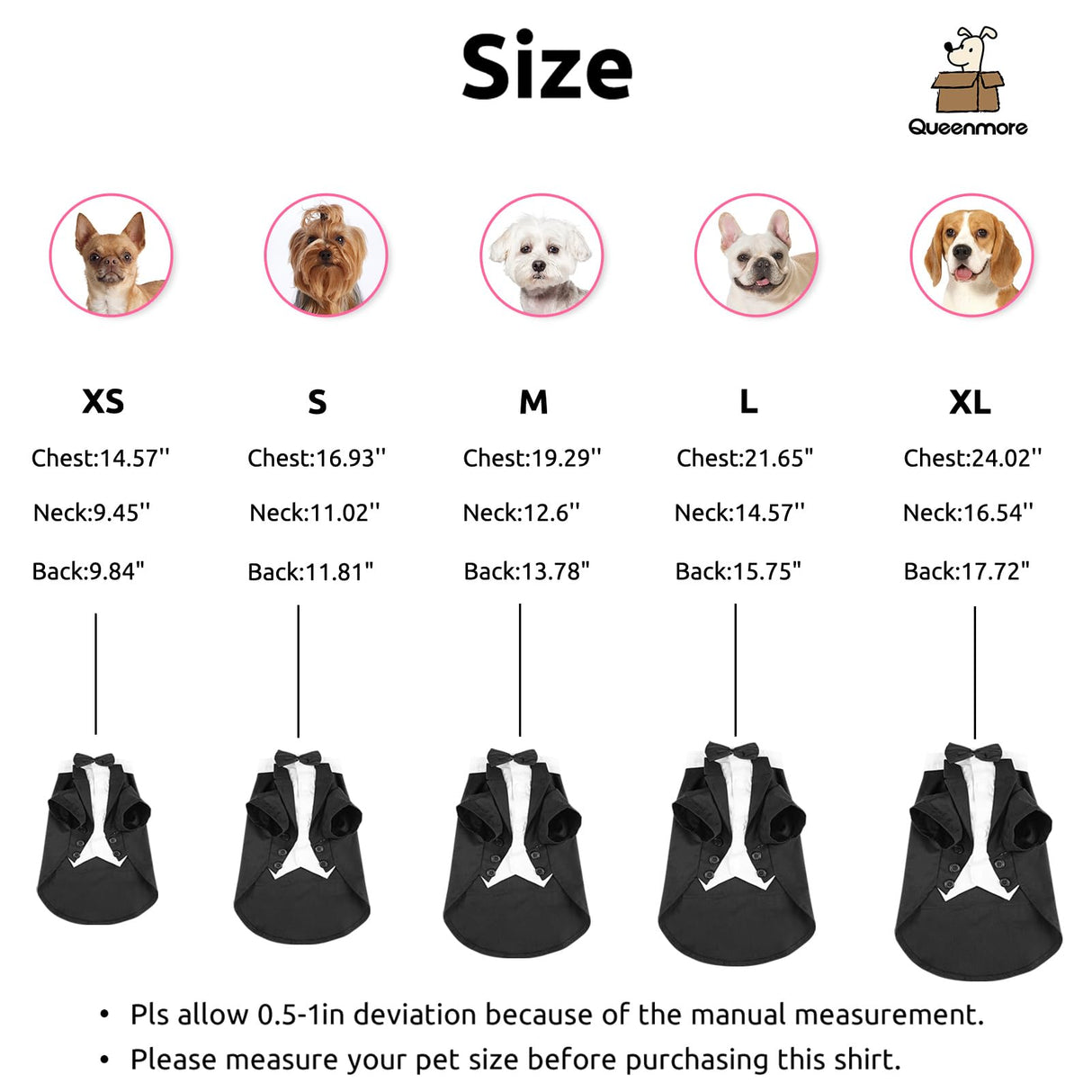 Queenmore Dog Tuxedo, Formal Outfit for Wedding & Halloween - Pet Tuxedo with Tie for Large, Medium & Small Dogs, Puppy & Cats (Grey, S)