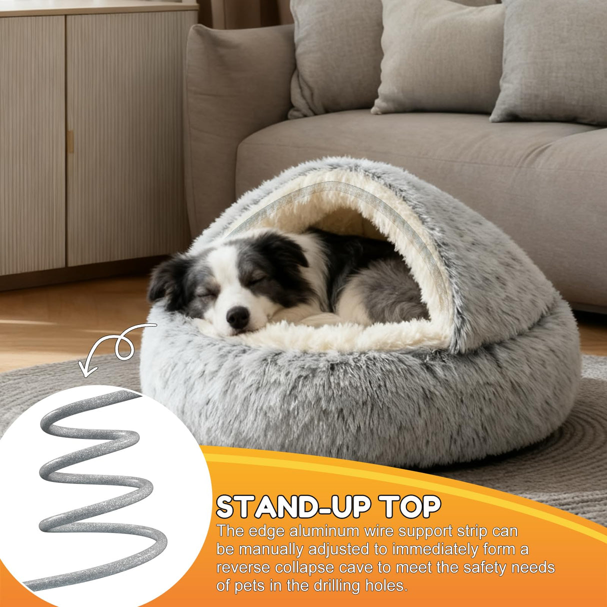 SUOXU 2-in-1 Dog Bed: Upgraded Aluminum Rim Support & Non Slip Bottom - Cozy Cave + Blanket for Large Medium Dogs Under 20 kg (44 lbs) | Plush Self-Heating for Border Collie, Labs