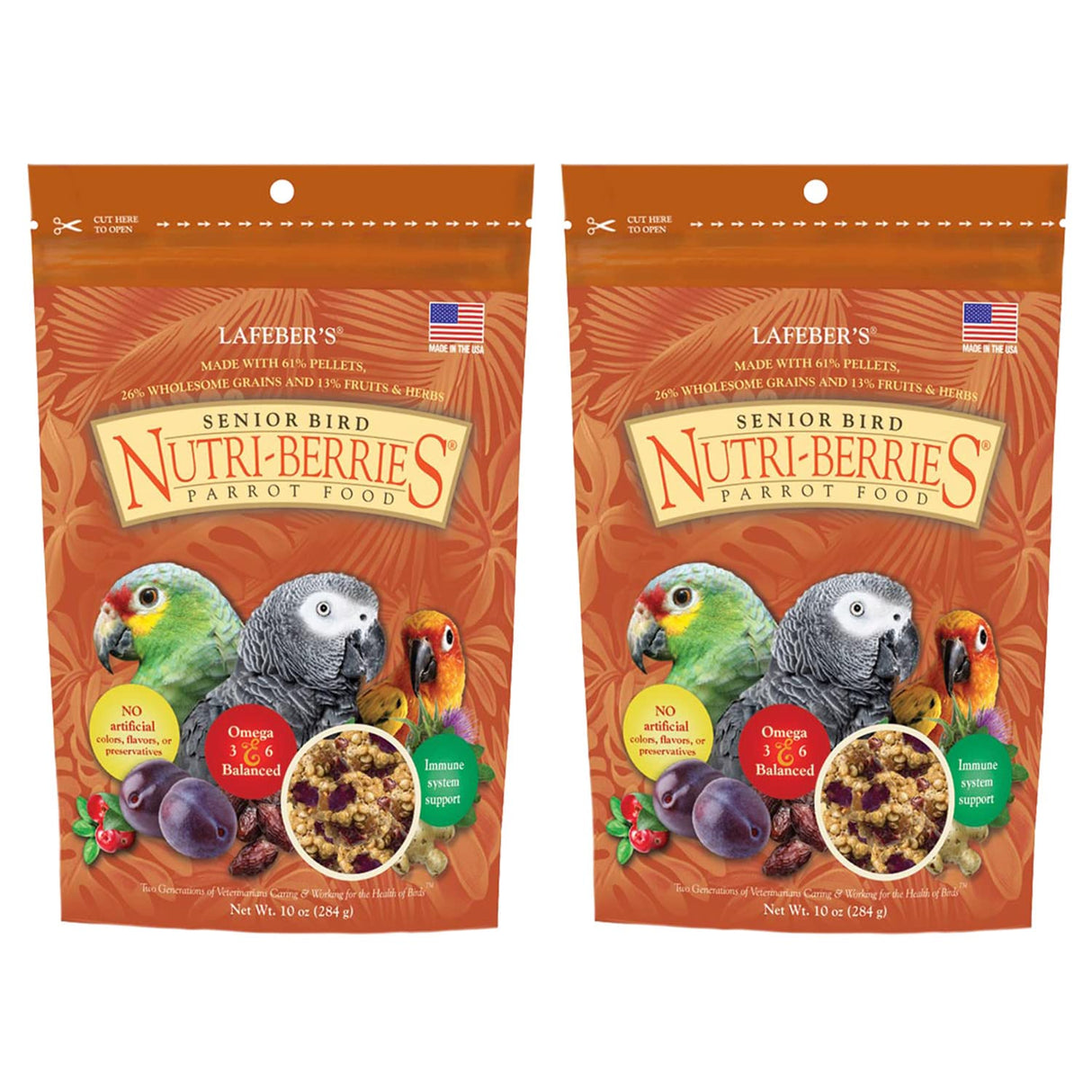 LAFEBER'S Senior Bird Nutri-Berries Pet Bird Food, Made with Non-GMO and Human-Grade Ingredients for Parrots (10 oz Pack of 2)