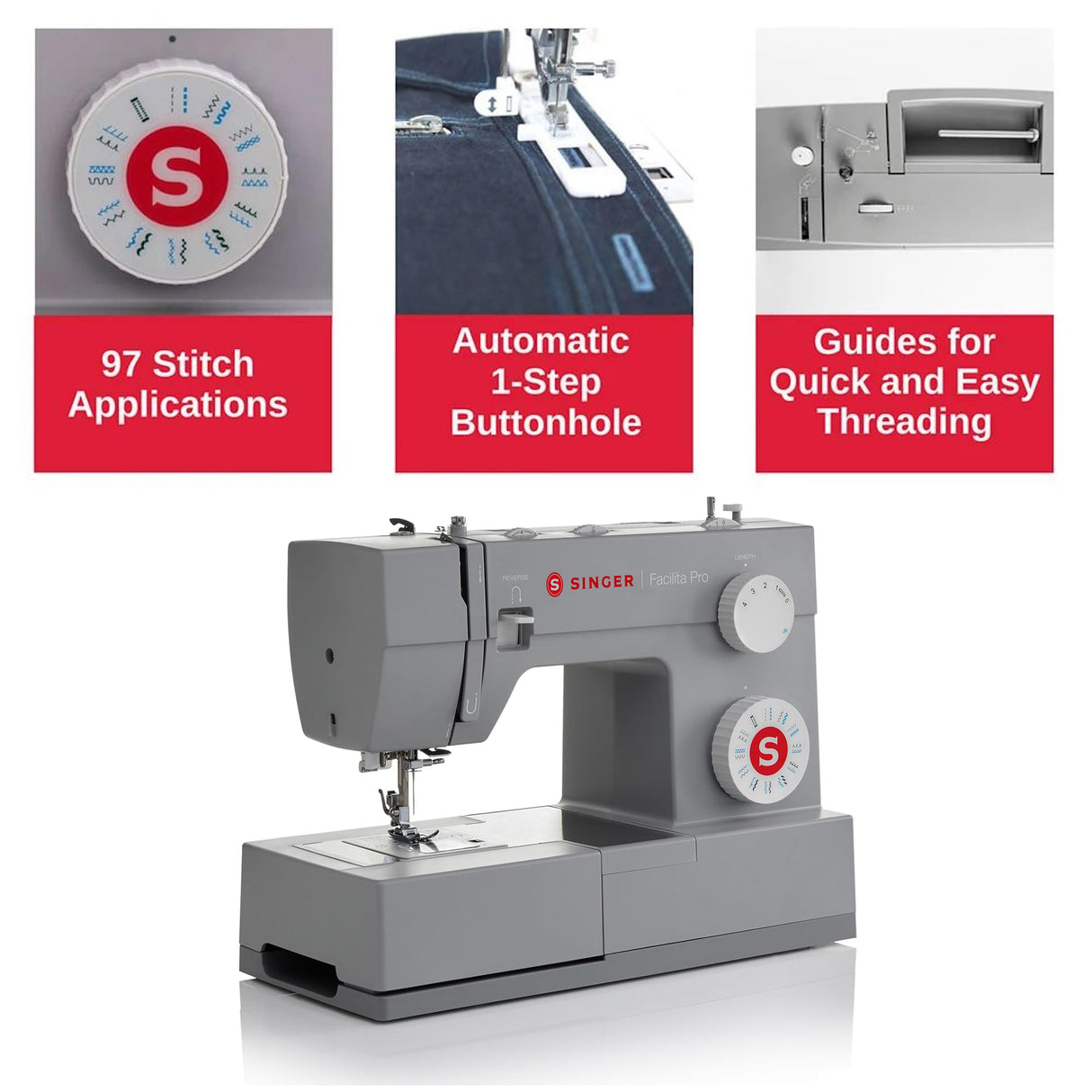 SINGER® Heavy Duty 4423 (Grey) High Speed Sewing Machine + Accessories | 23 Built-In Stitches Deliver 97 Stitch Applications | 50% More Power, 1100 Stitches/Min | Metal Frame, 1-Step Buttonhole