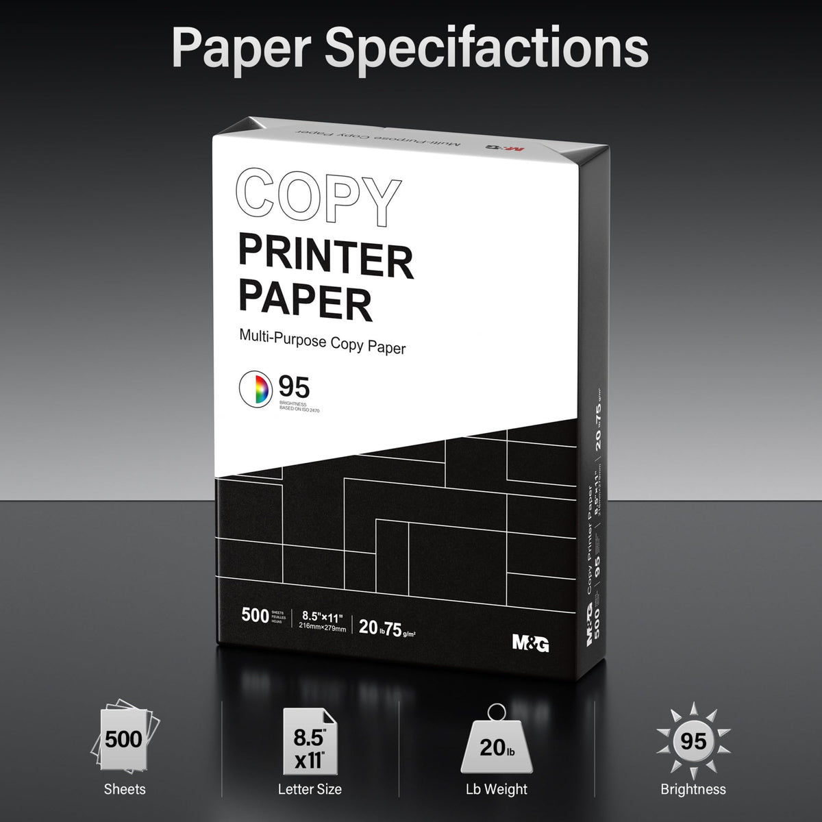 Multipurpose Copy Printer Paper, 8.5 x 11, 20lb, 1 Ream (500 Sheets), 95 Bright, White