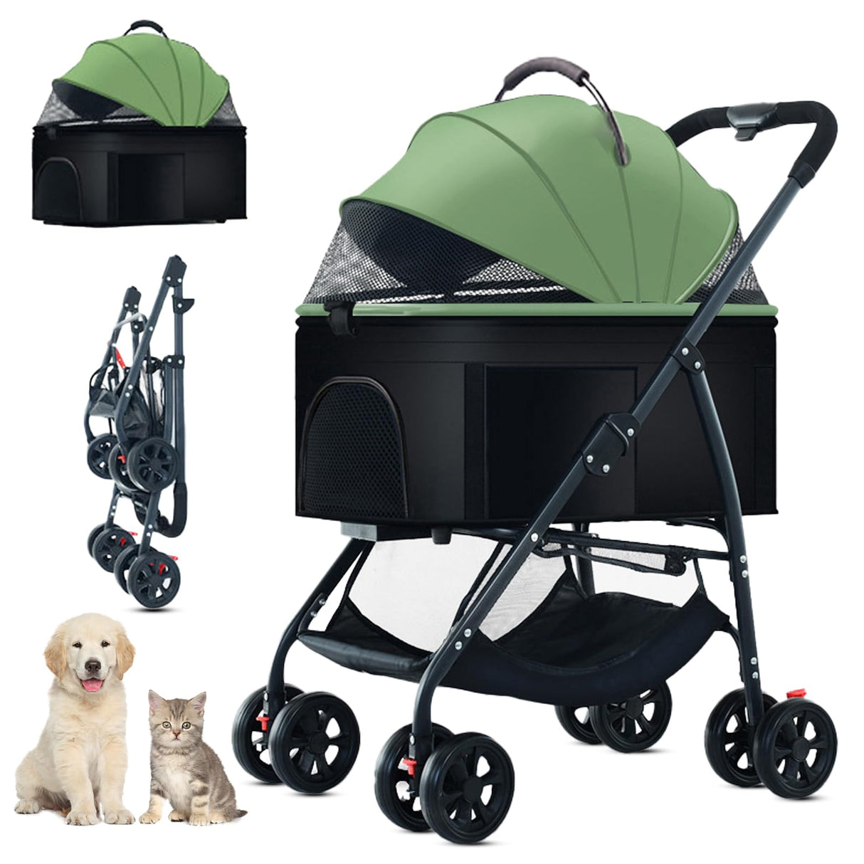 ZHUOKECE 3-in-1 Pet Dog Stroller, Dog Wagon with Removable Carrier, Cat Stroller for Medium Dogs Up to 55lbs (Green)