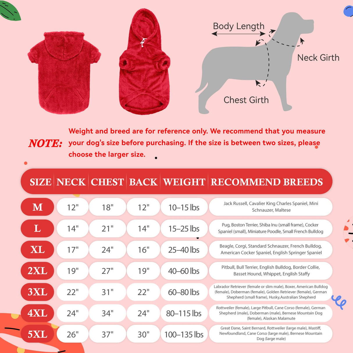Dog Sweaters,Dog Hoodie,Warm Fuzzy Fleece Sweatshirt with Hood & Pocket,Leash Hole,Cozy Cold Weather Pet Clothes Sweater for Small,Medium,and Large Dogs(Red,M)