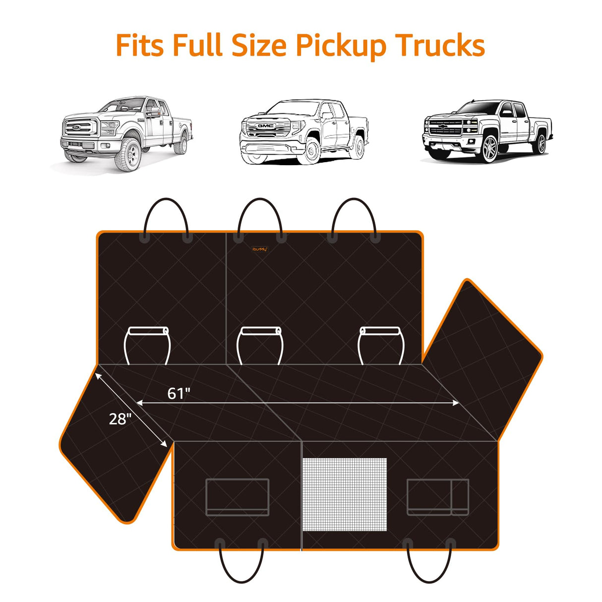 iBuddy Truck Seat Extender for Dog Hard Bottom Seat Cover Split Design Offer Large Space Protects Leather Seat from Scratch, Hair, Waterproof Pickup Truck Seat Cover for Silverado/GMC/Ram/F150 F250