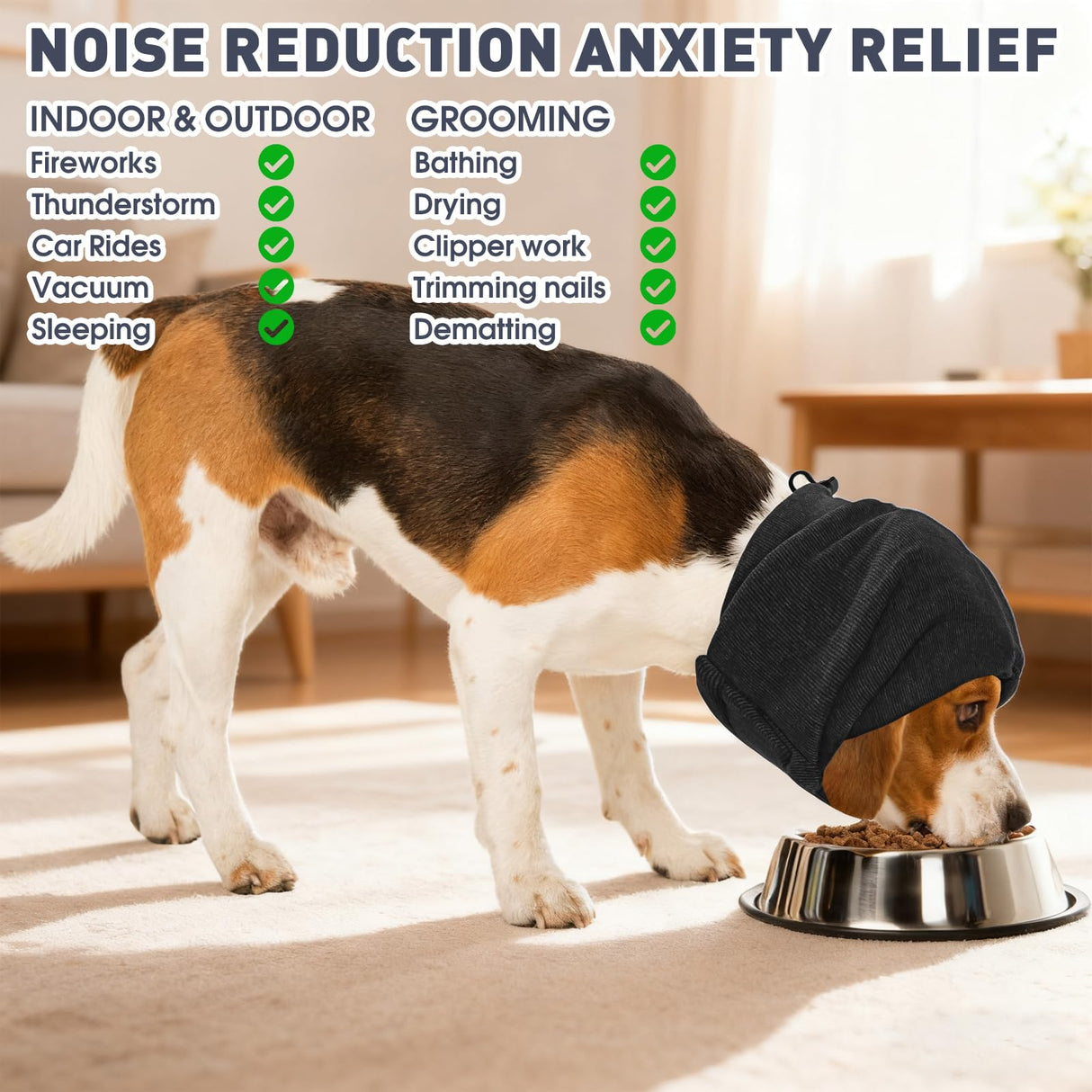 Pacify Dog Calming Hoodie, No Shake Ear Wraps for Dogs, Adjustable Dog Ear Muffs Head Wrap for Noise Reduction, Anxiety Relief, Grooming, Thunder, Hematoma (Black, M(Head Girth:14.6"-19.7"))