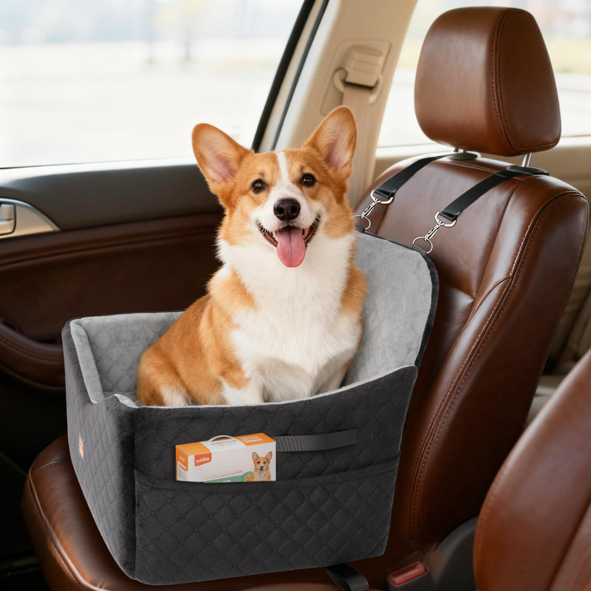 Dog Car Seats for Small/Medium Dogs, Puppy Car Seat with Thick Cushion, Detachable Washable Dog Carseat with Storage Pockets for Dogs Up to 35lbs (Grey)