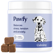 Load image into Gallery viewer, Pawfy Calming Chews for Dogs | Natural Dog Calming Chews - Supports Relaxation and Calm Behavior | Helps with Thunder, Separation, Chewing & Barking | Soothing Aid for Fireworks - 30 Turkey Treats
